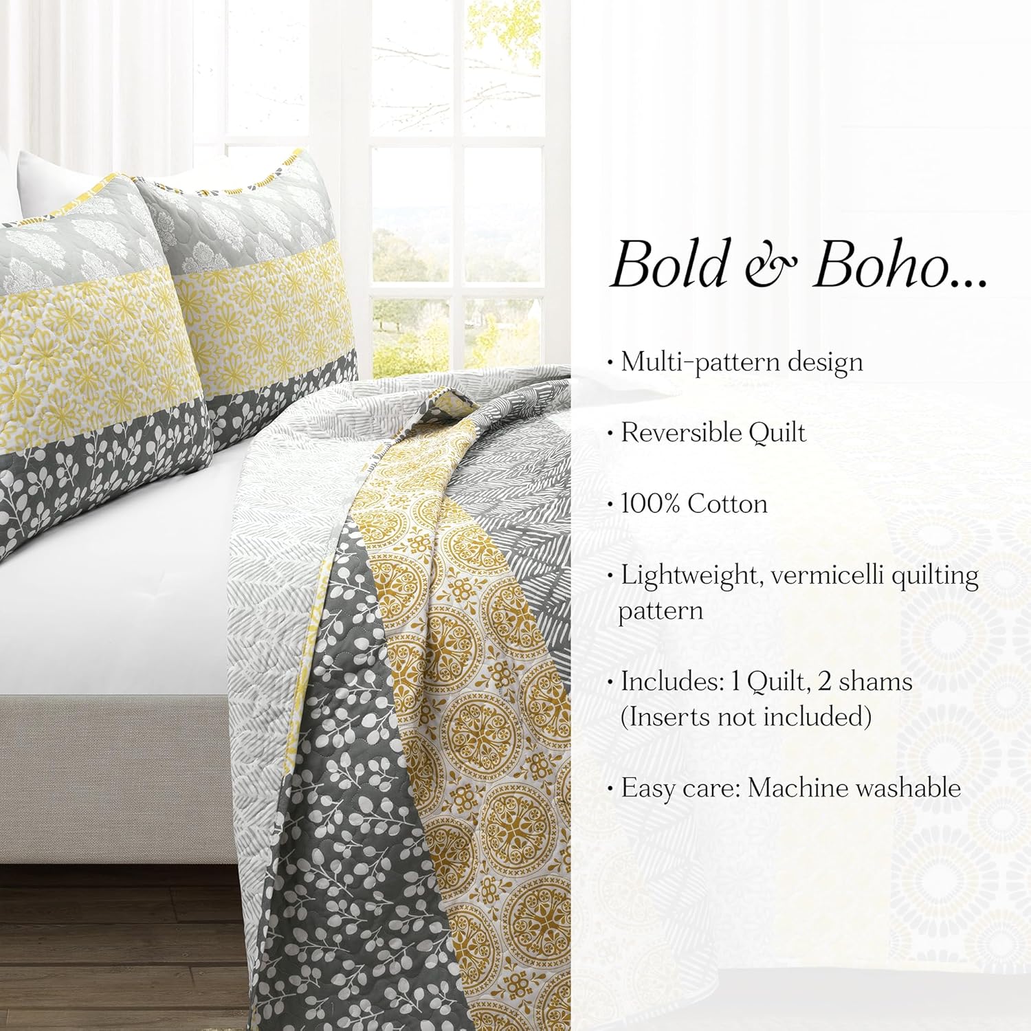 Bohemian Stripe Reversible Cotton Quilt Set King Size