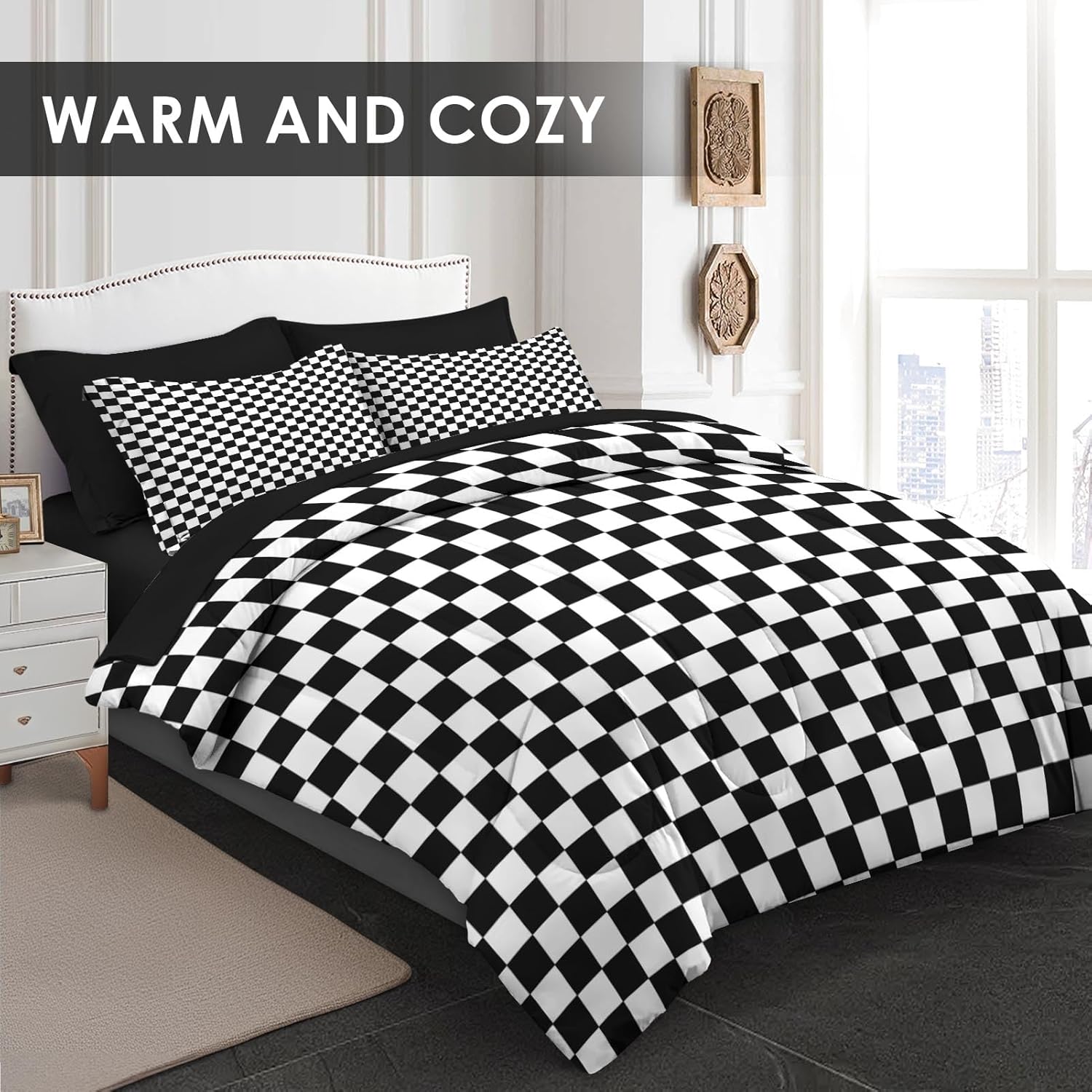 Nesphy Plaid Checkerboard Quilt Comforter Set 5 Pcs Twin Size