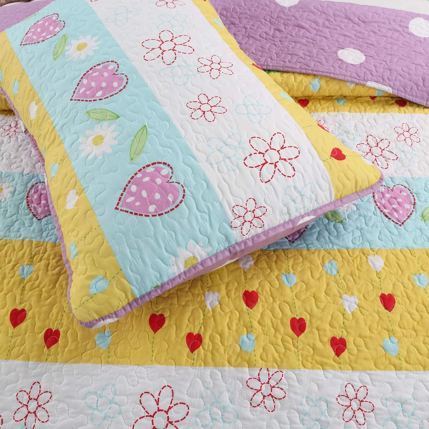 Cozy Line Floral Heart Reversible Quilt Set Twin 2 Piece