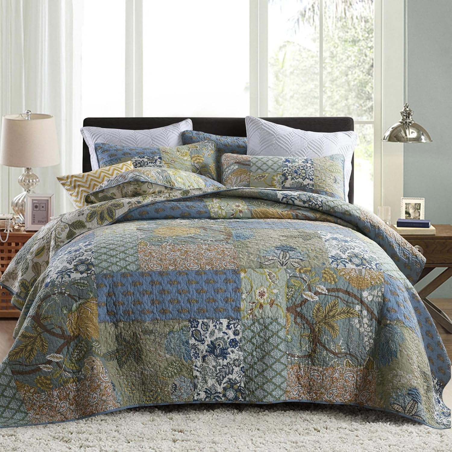 Secgo Queen Comforter Set - 100 Cotton Reversible Patchwork