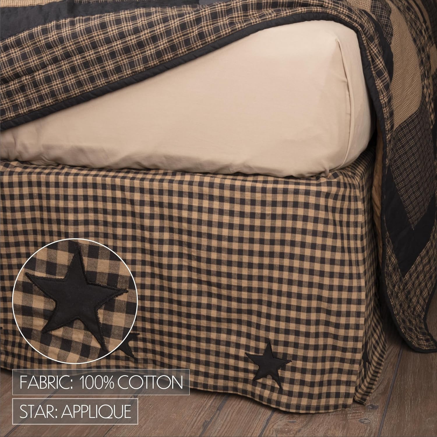 VHC Brands Black Check Star Queen Quilt Set