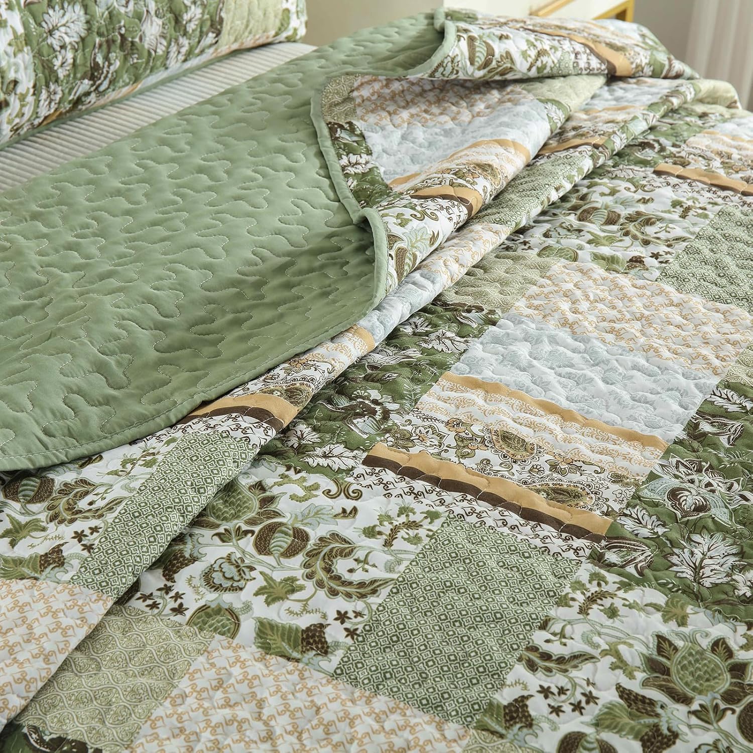 WONGS BEDDING 3-Piece Queen Quilt Set Green Plaid