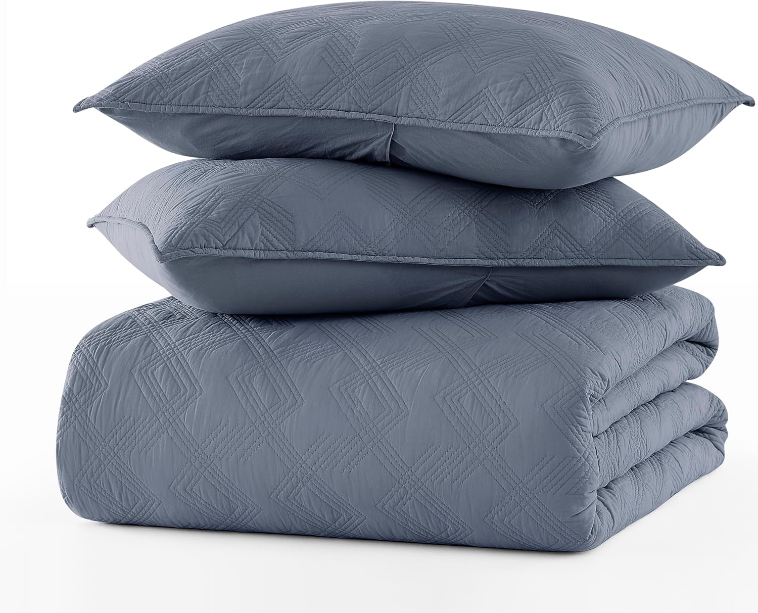 WDCOZY Blue Grey Cotton Quilt Set King Size 1