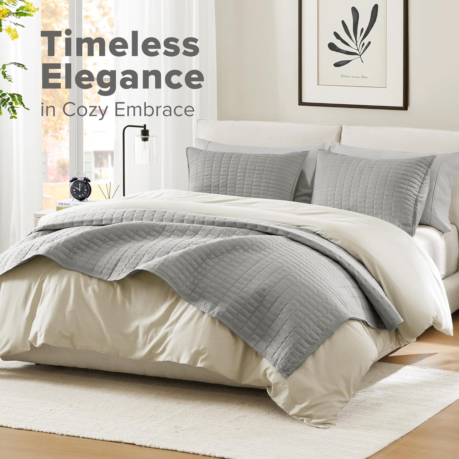 Comfort Spaces Kienna Quilt Set - Grey Lightweight Double Sided 3 Piece