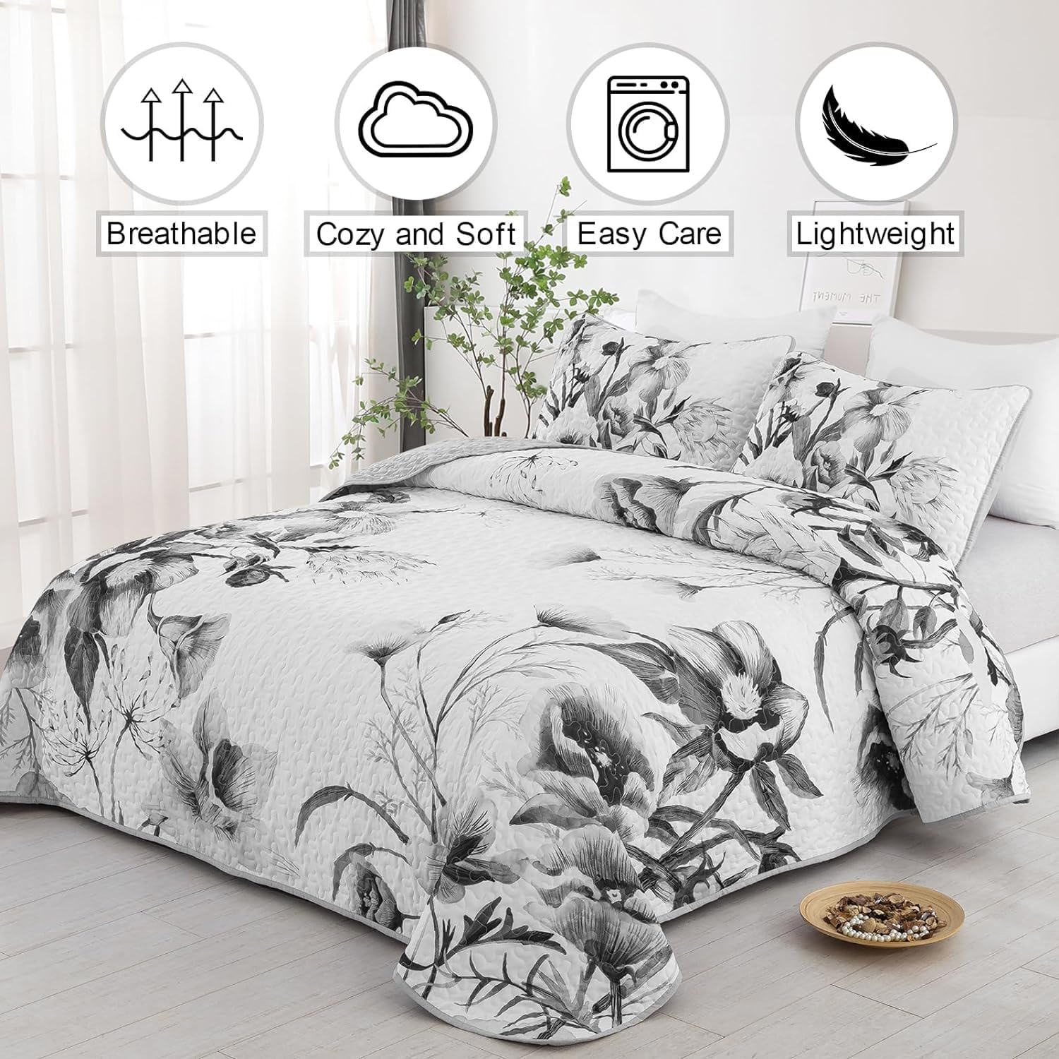 Drucon Floral Quilt Set California King 3 Pieces