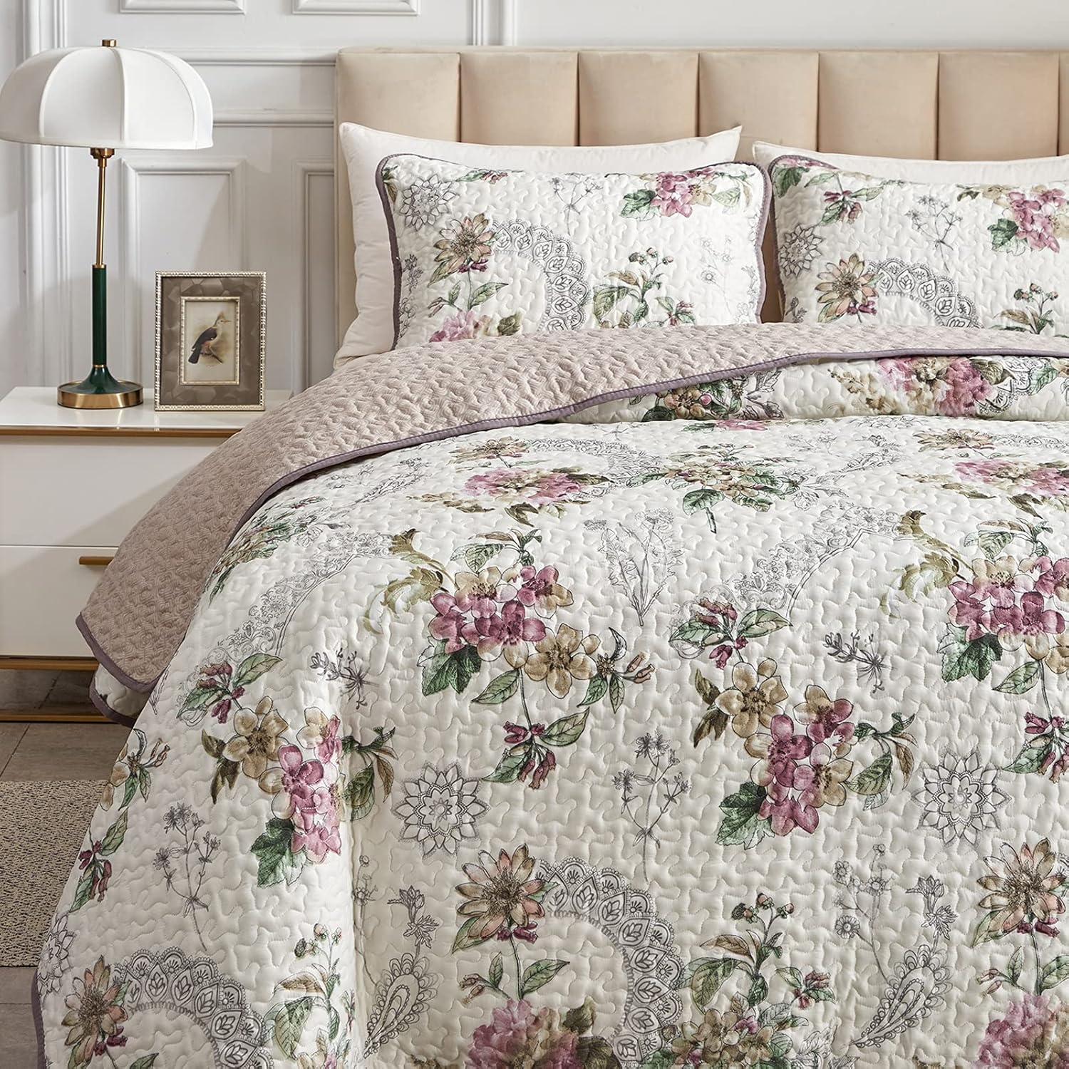 3 Pieces Reversible Quilt Set Soft Microfiber Bedspread for All Seasons