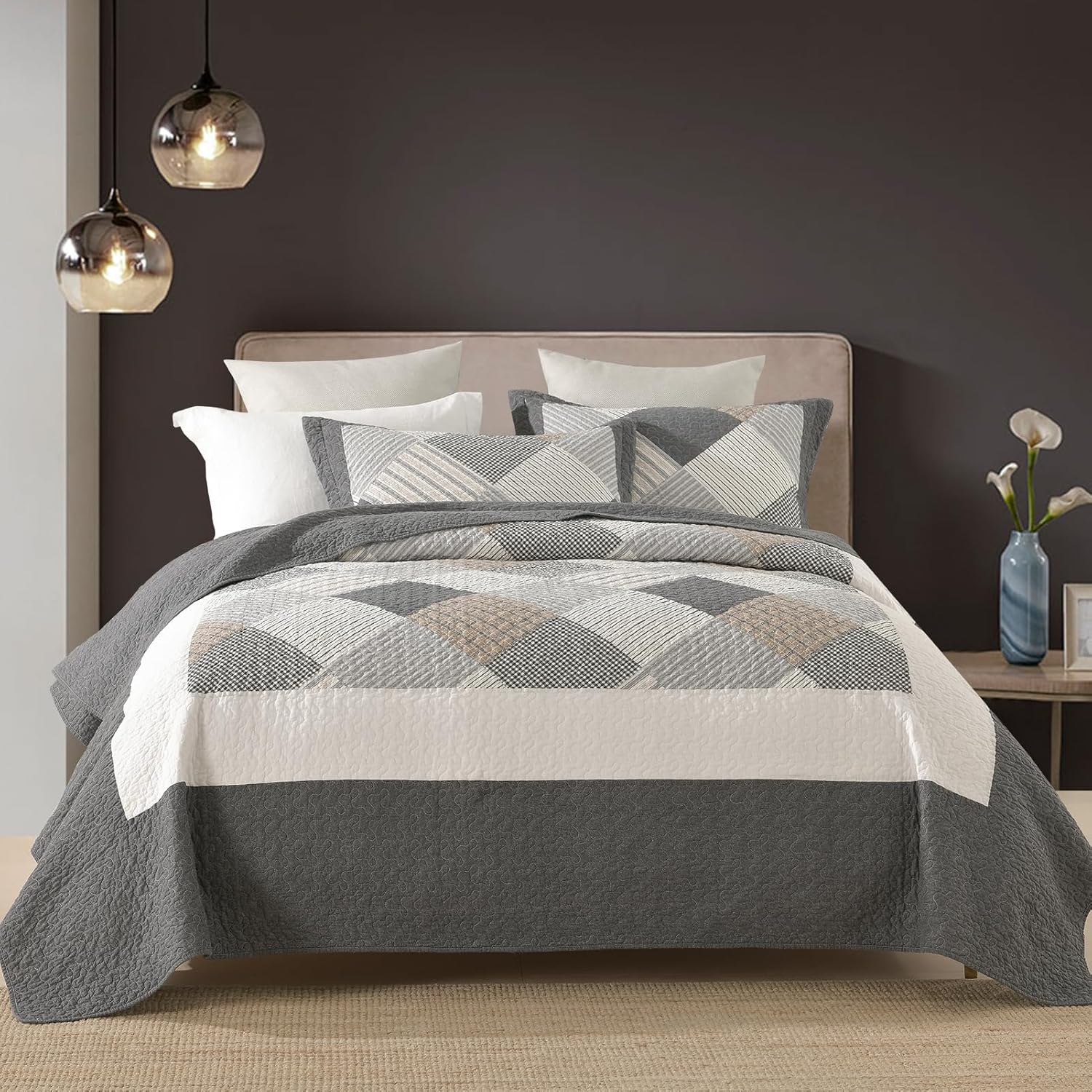 DUOHONG King Size Quilt Bedspread Set 3 Pcs
