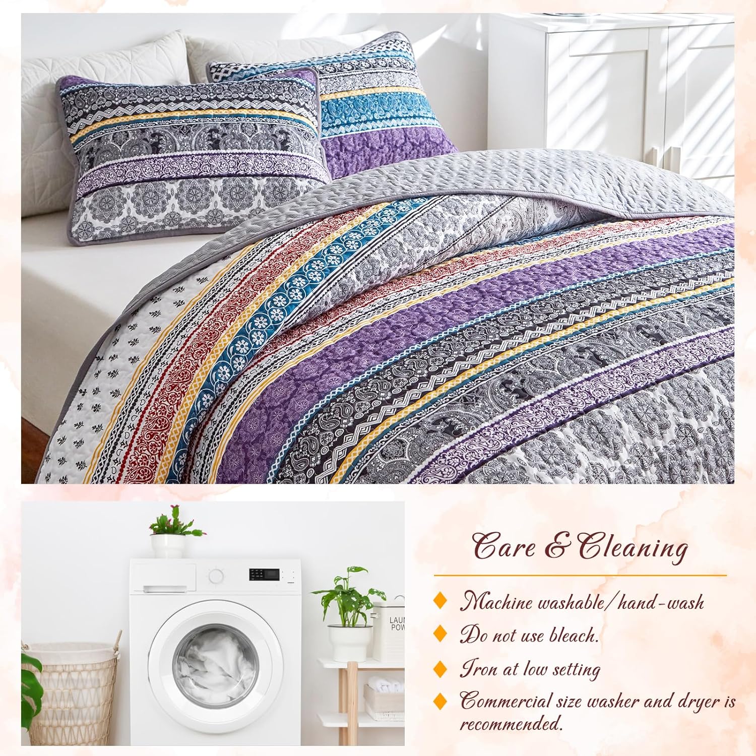3 Piece Bohemian Quilt Set King Size
