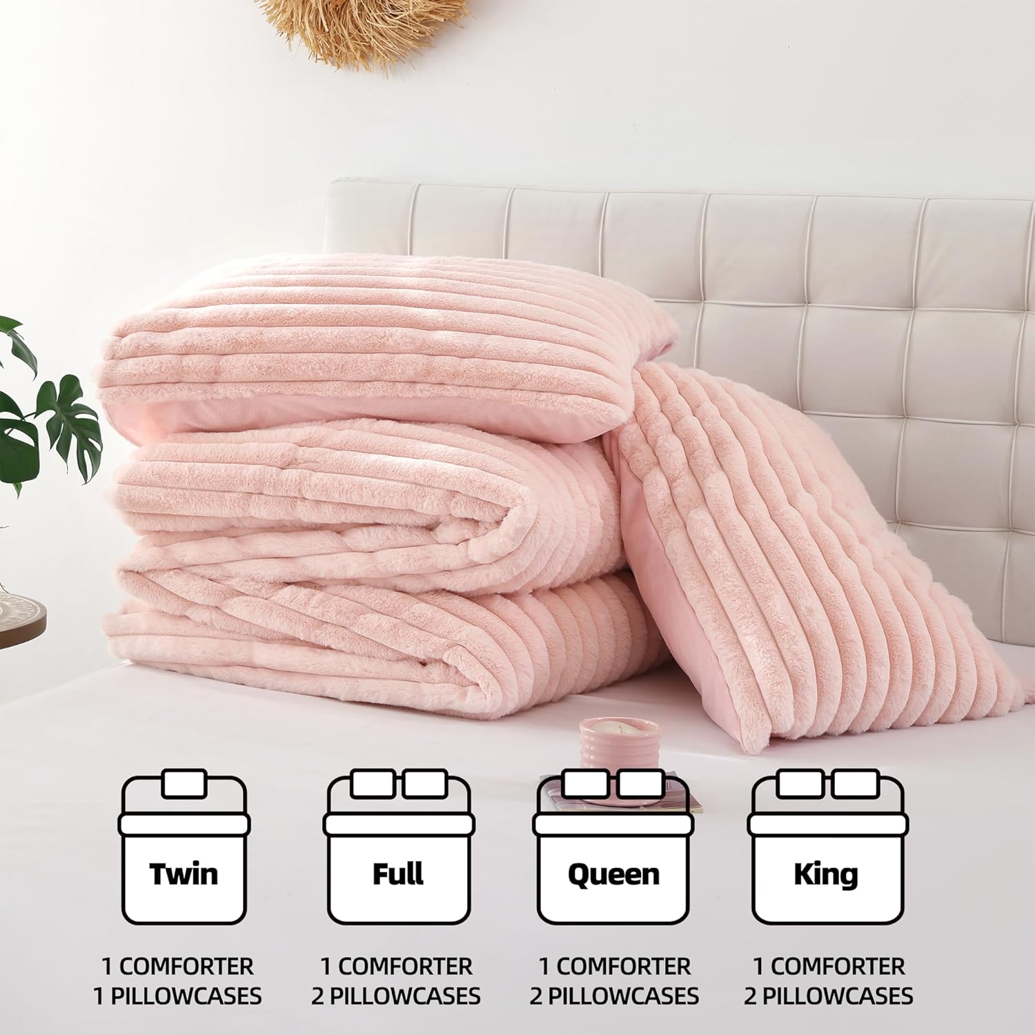 Smoofy Fluffy 3-Piece Comforter Set - Blush Pink Faux Fur