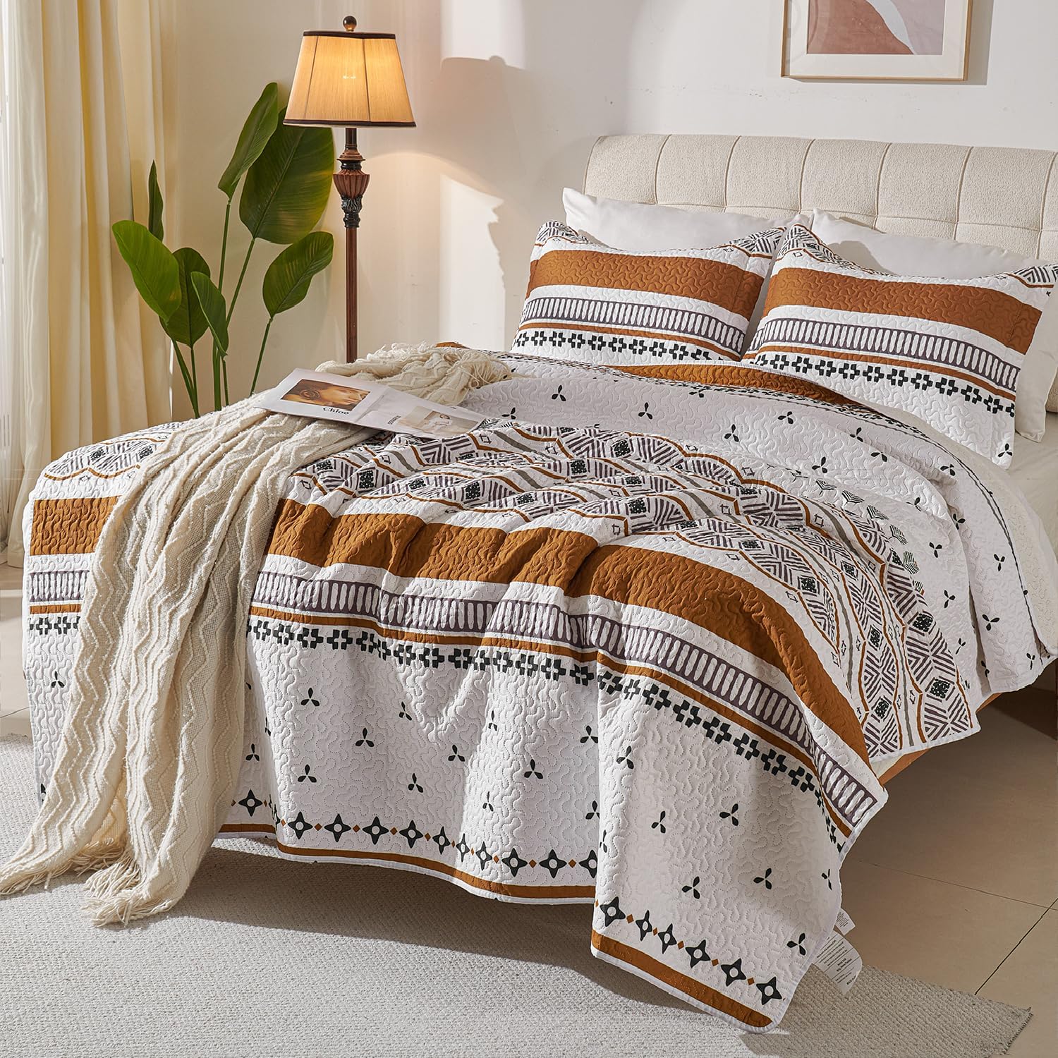 Cmfshape Queen Bohemia Quilt Set - 3 Pieces Reversible