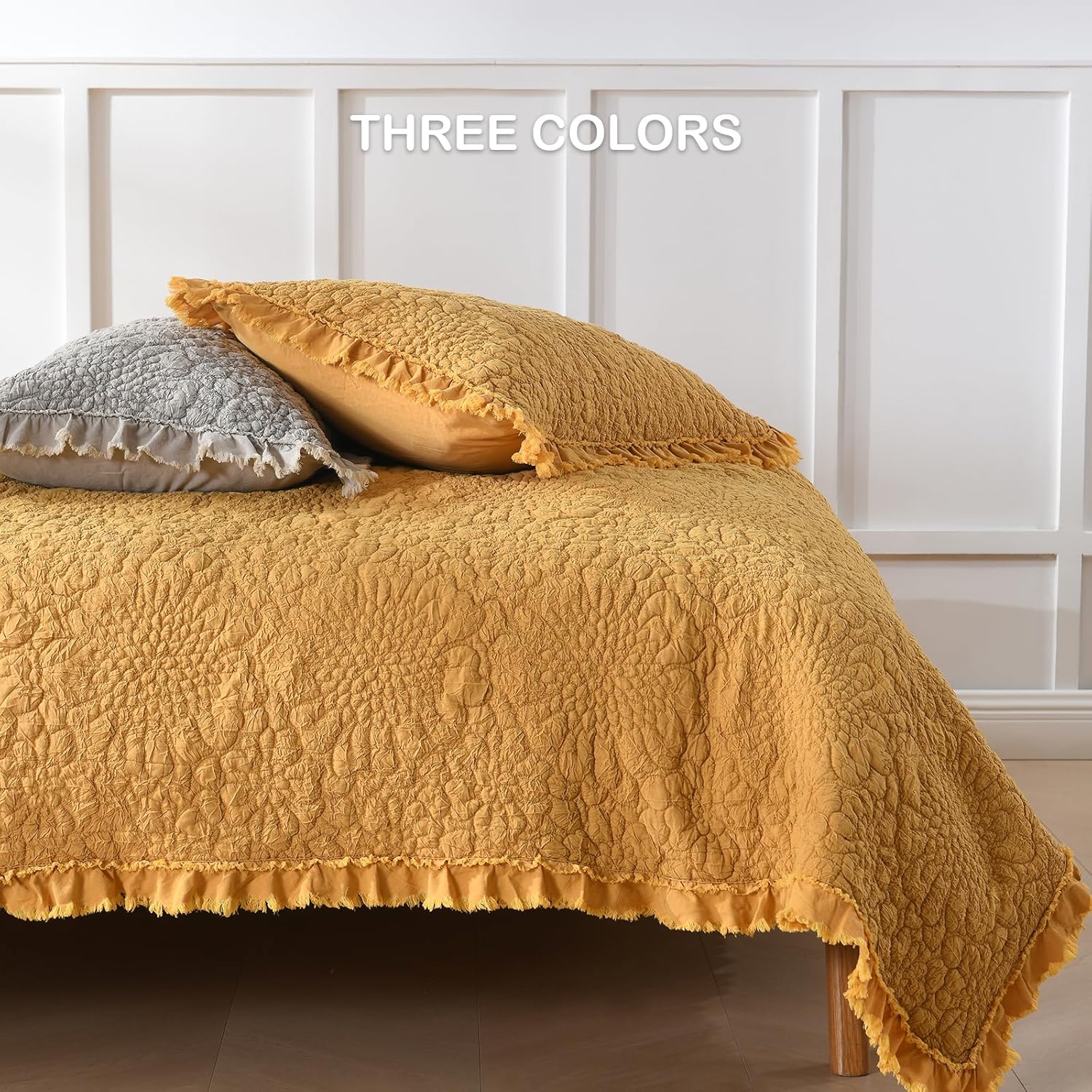 HORIMOTE HOME Beige Ruffled Quilt Set King Size 3 Pieces