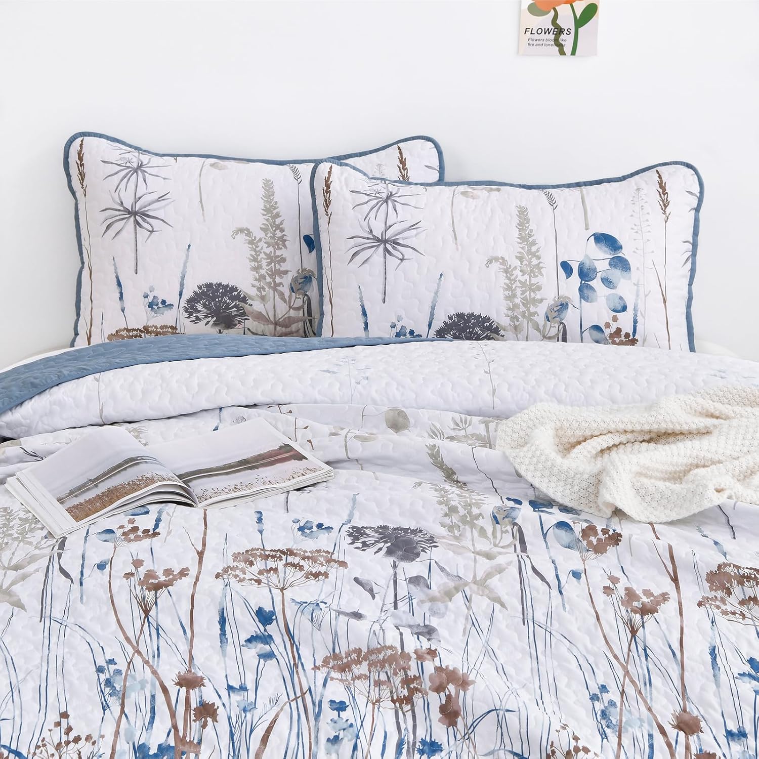 Dobuyly Floral Botanical Quilt Bedding Set 3 Pieces