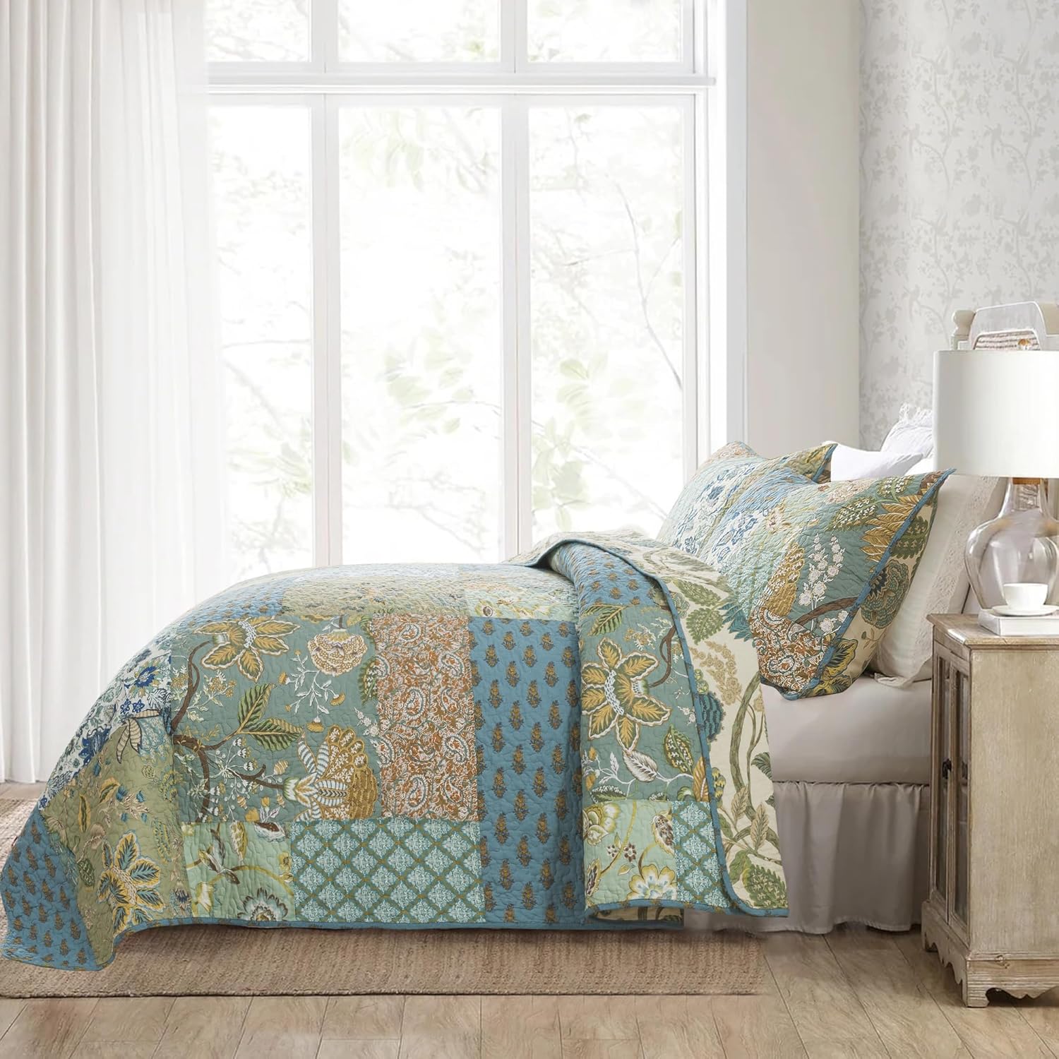 NEWLAKE Cotton Patchwork Quilt Set Twin Size