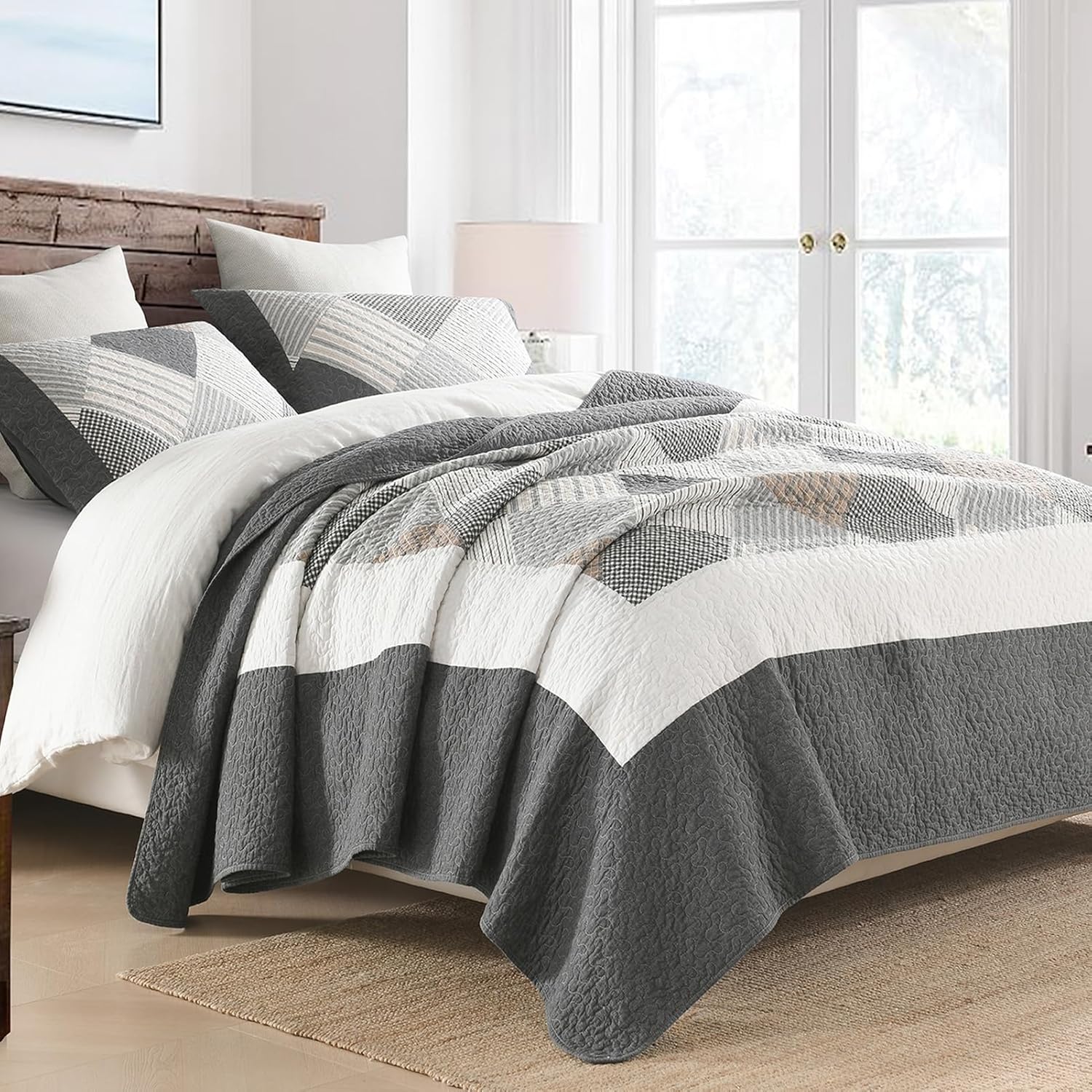 DUOHONG King Size Quilt Bedspread Set 3 Pcs