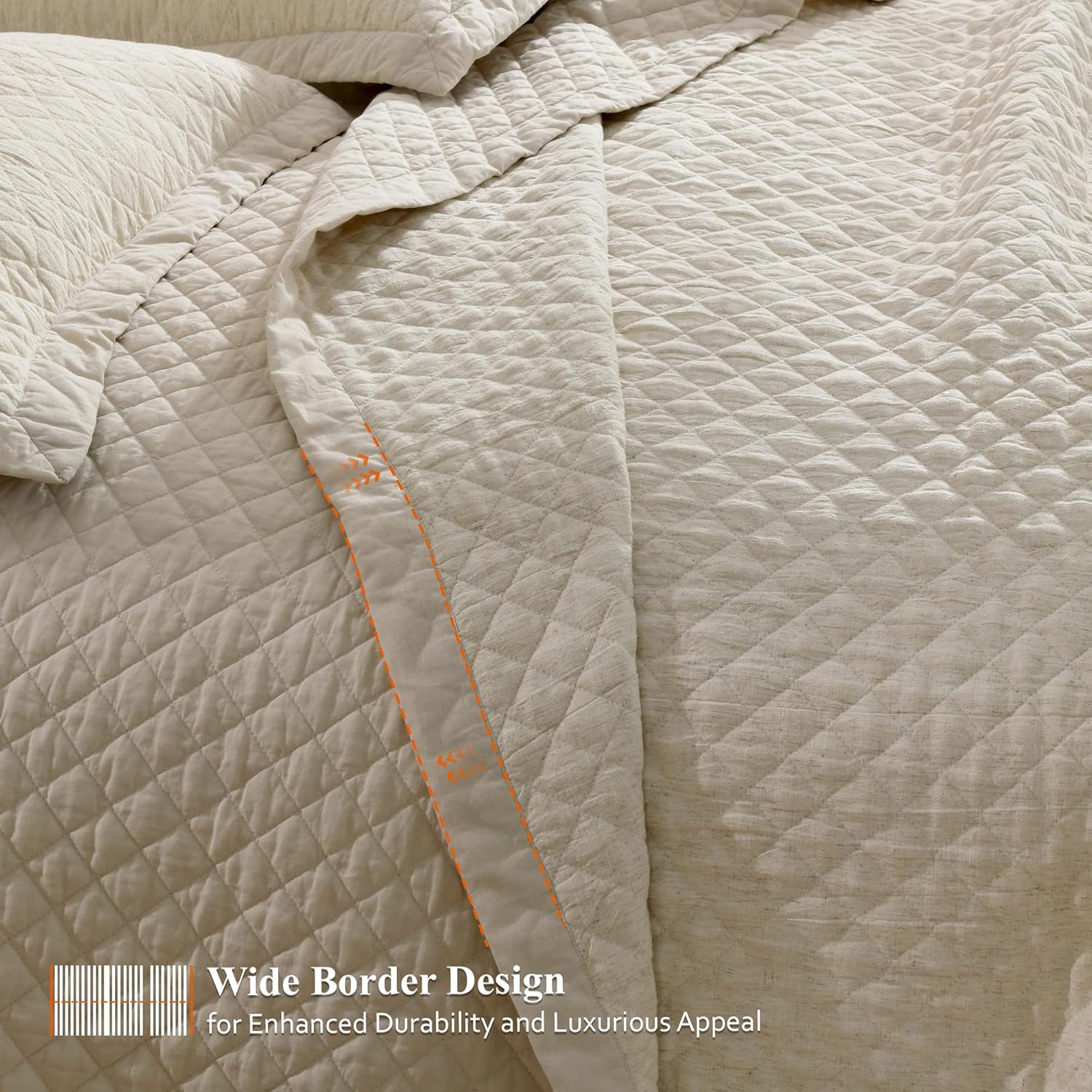 Grassix Queen Linen Front Cotton Back Quilt Set 3 Piece