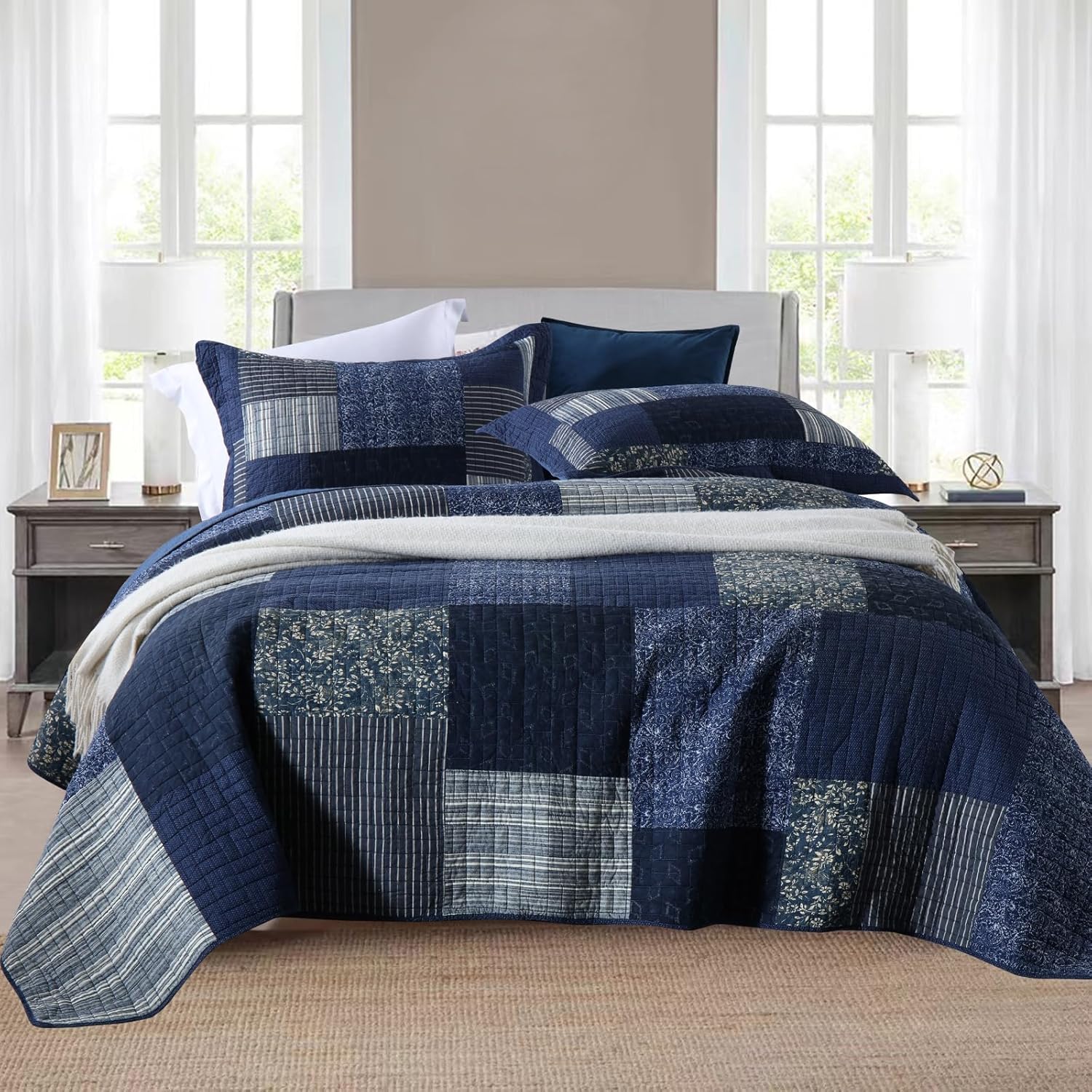 Yvooxny King Size Reversible Quilt Set 3-Piece