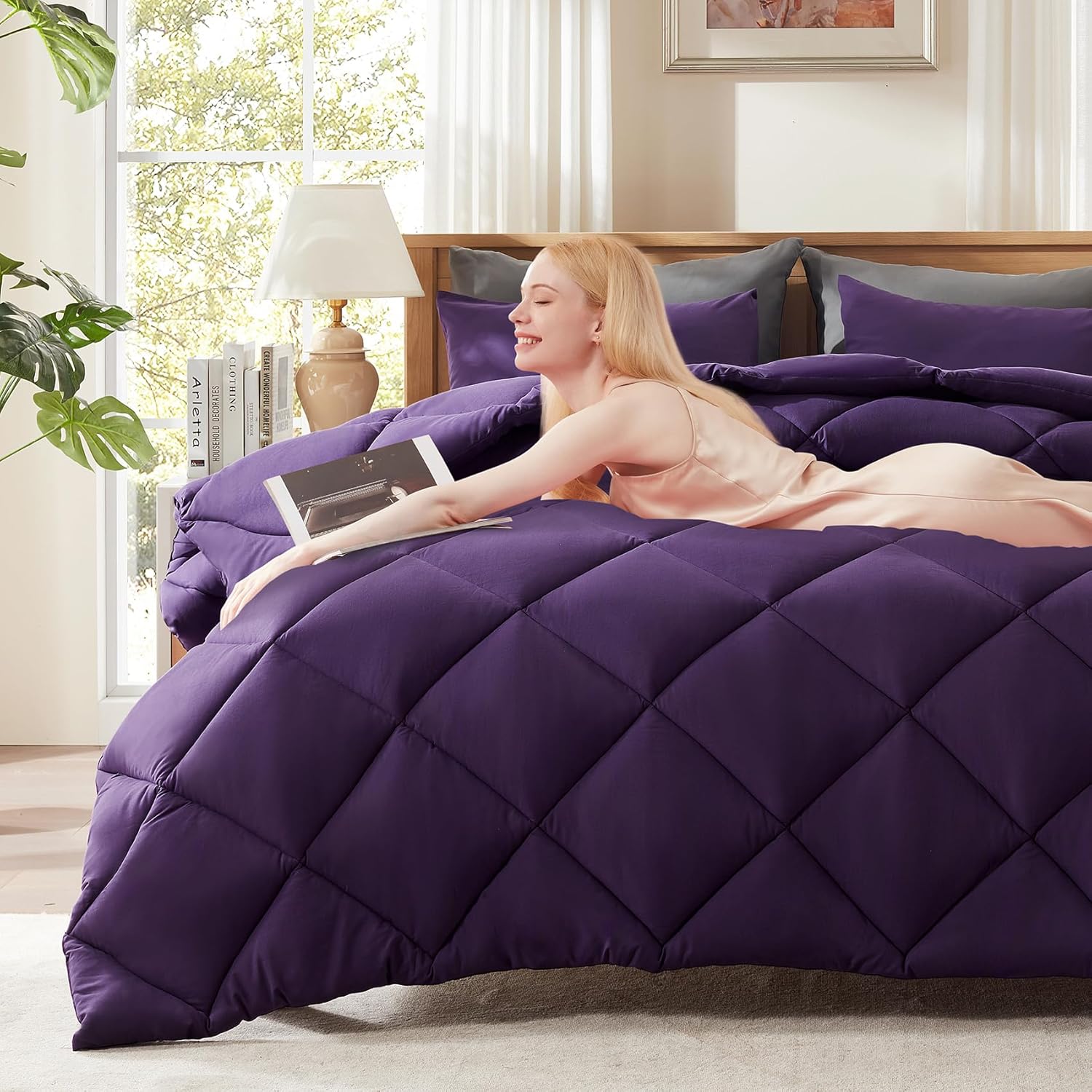 Decroom California King Comforter Set with Pillow Shams - Purple