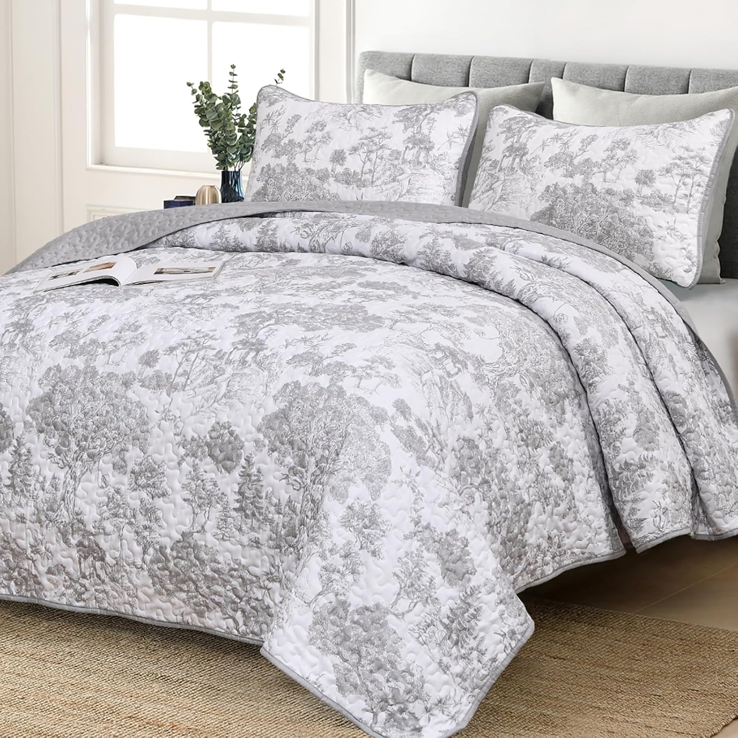 WONGS BEDDING Grey Quilt Set King Size 3-Piece
