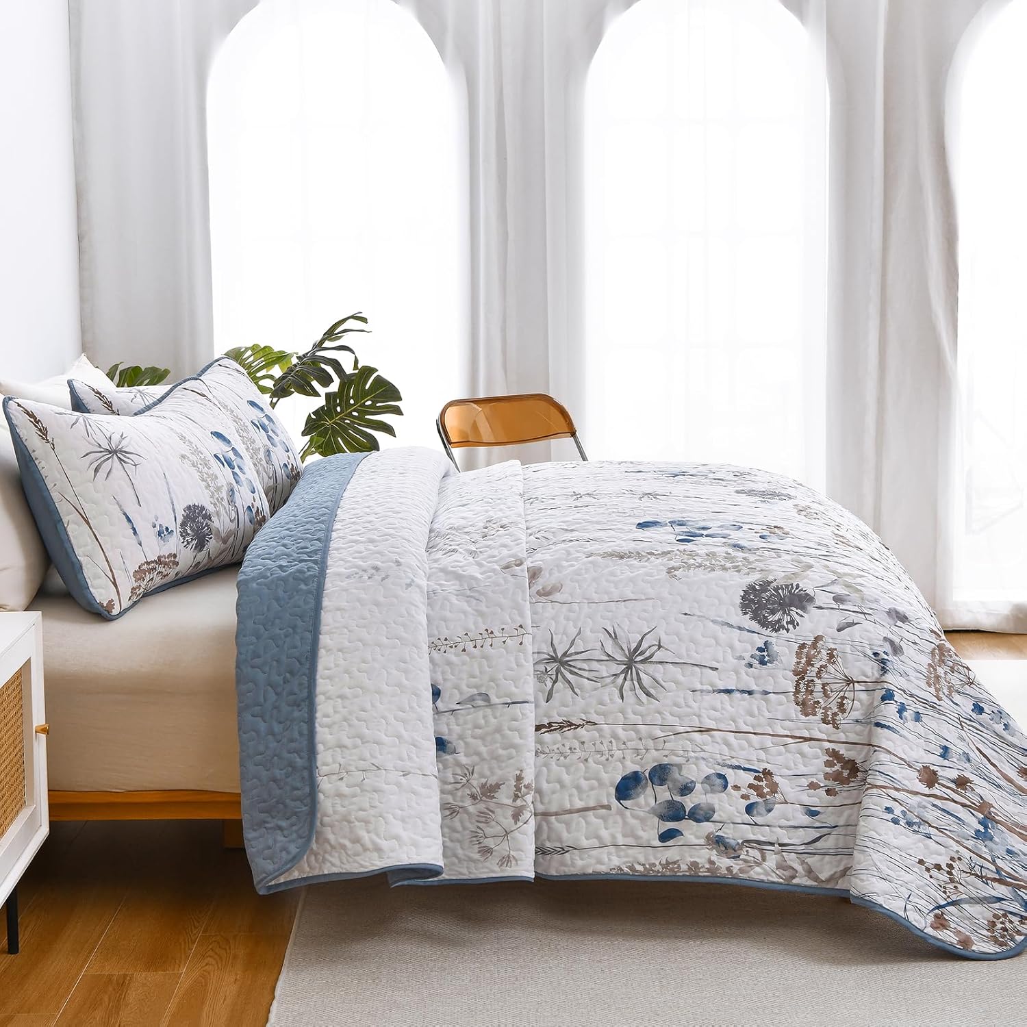 Dobuyly Floral Botanical Quilt Bedding Set 3 Pieces