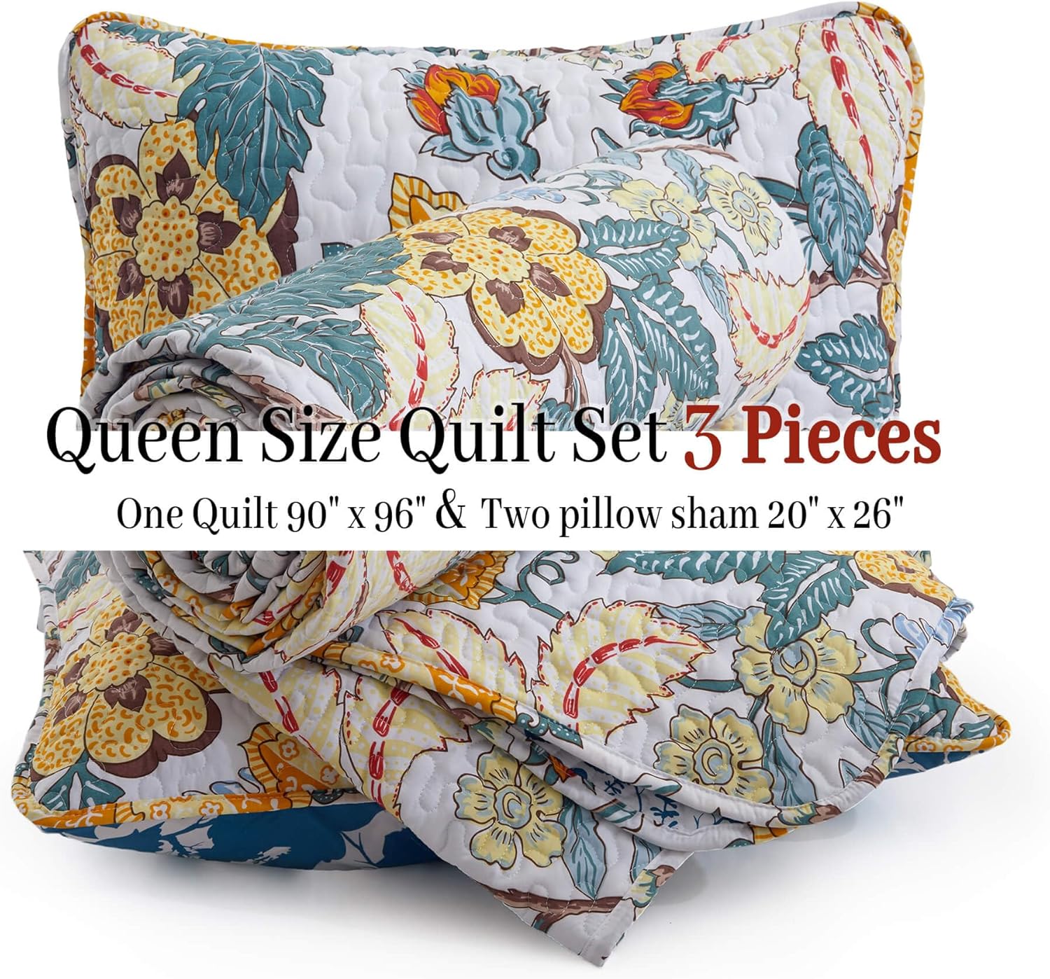 Bonlino Queen Size Floral Quilt Bedding Set