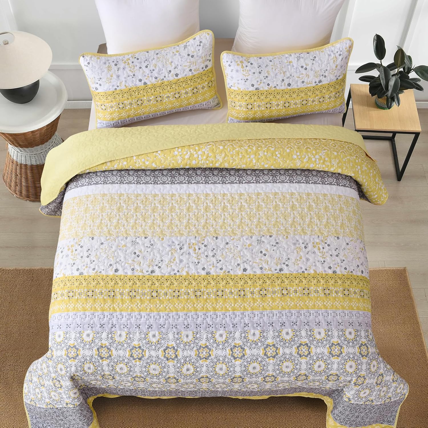 Wongs Boho Yellow Quilt Set King with Pillowcases