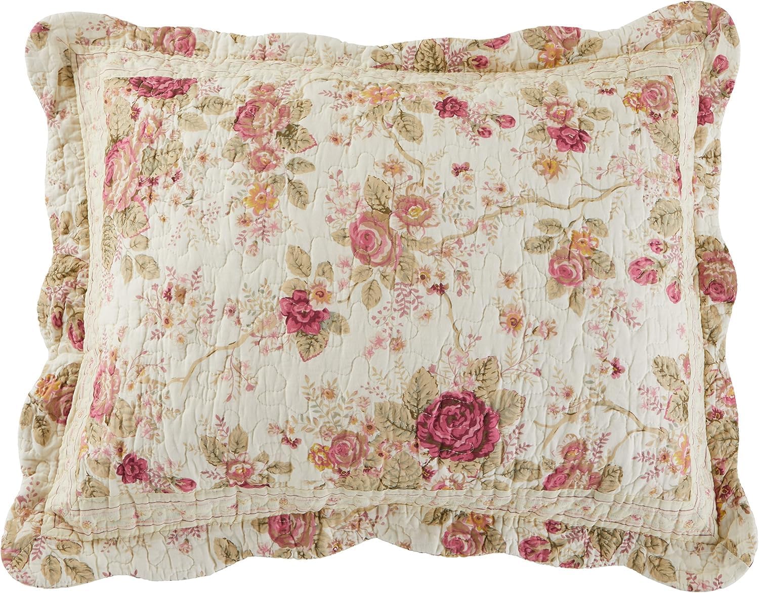 Greenland Home Antique Rose 100 Cotton Quilt Set TwinXL Ecru