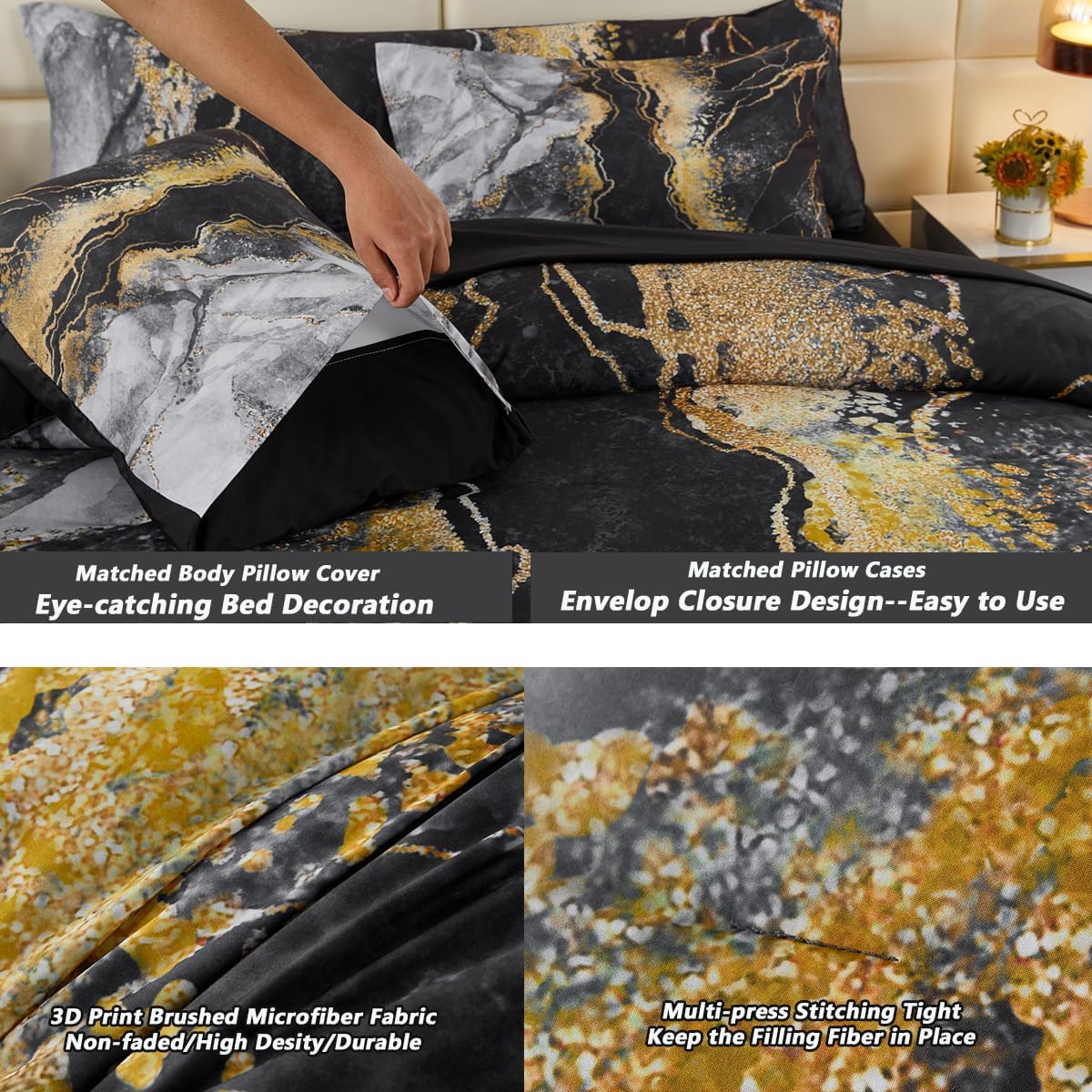 PERFEMET 6pcs Full Bed Comforter Set with Marble Print Design