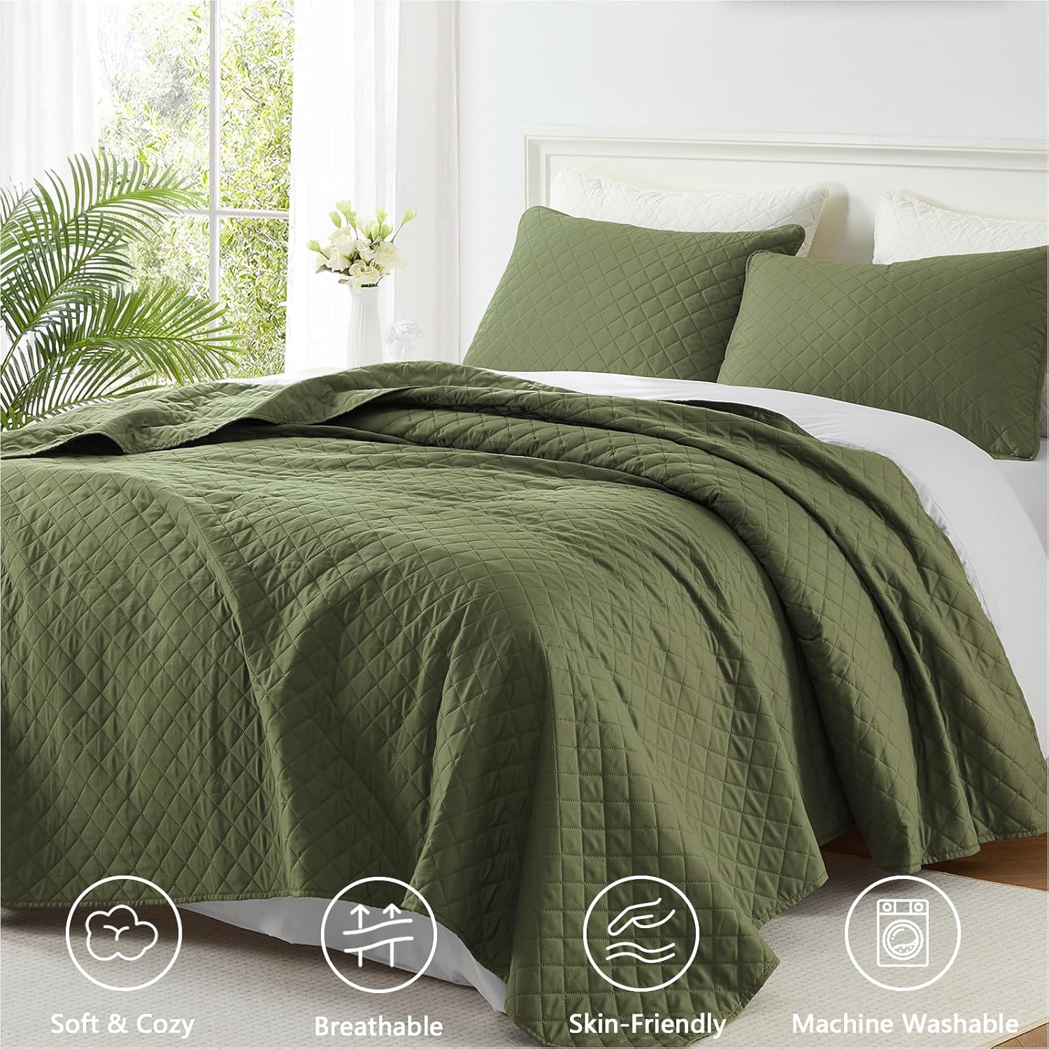 Homelike Moment Queen Quilt Set Olive Green 1