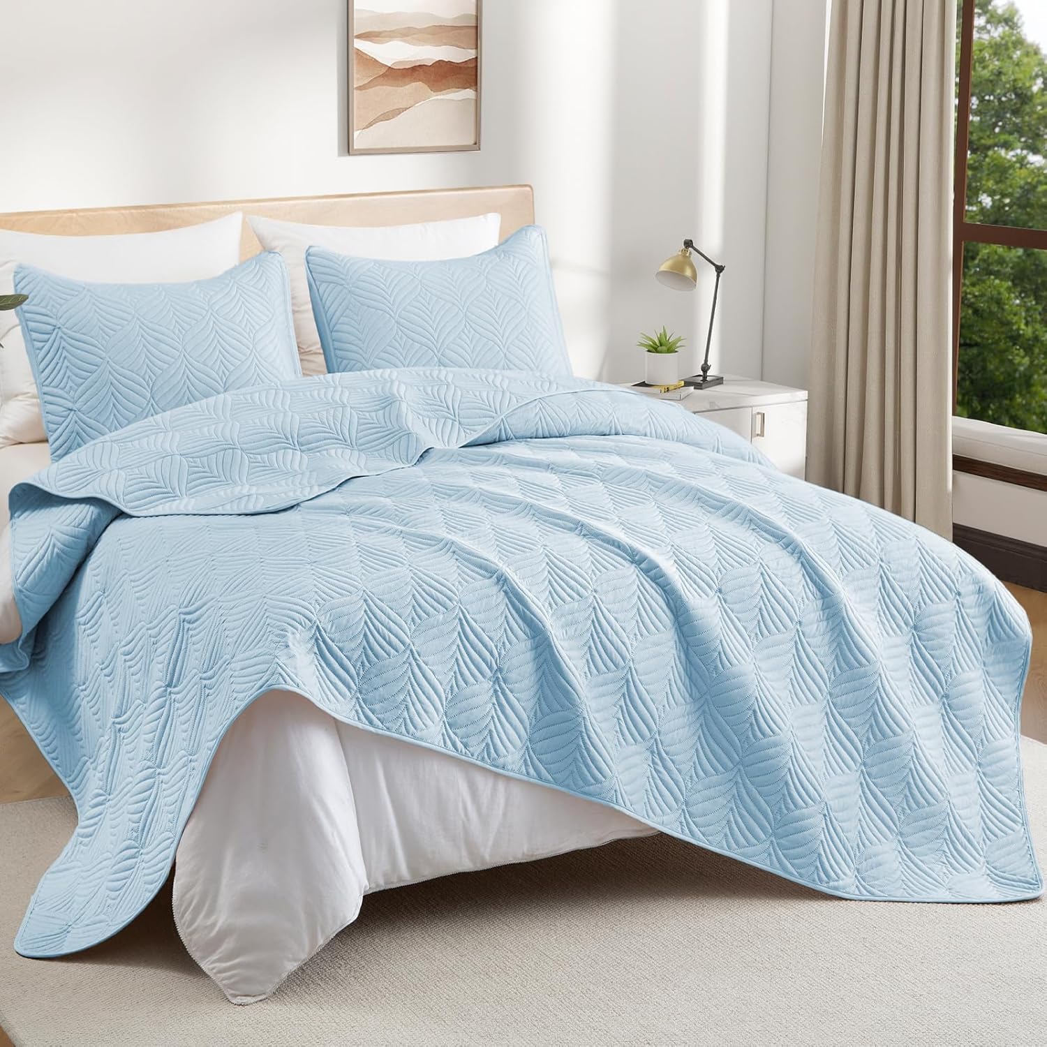Whale Flotilla Light Blue Quilt Set Queen Size