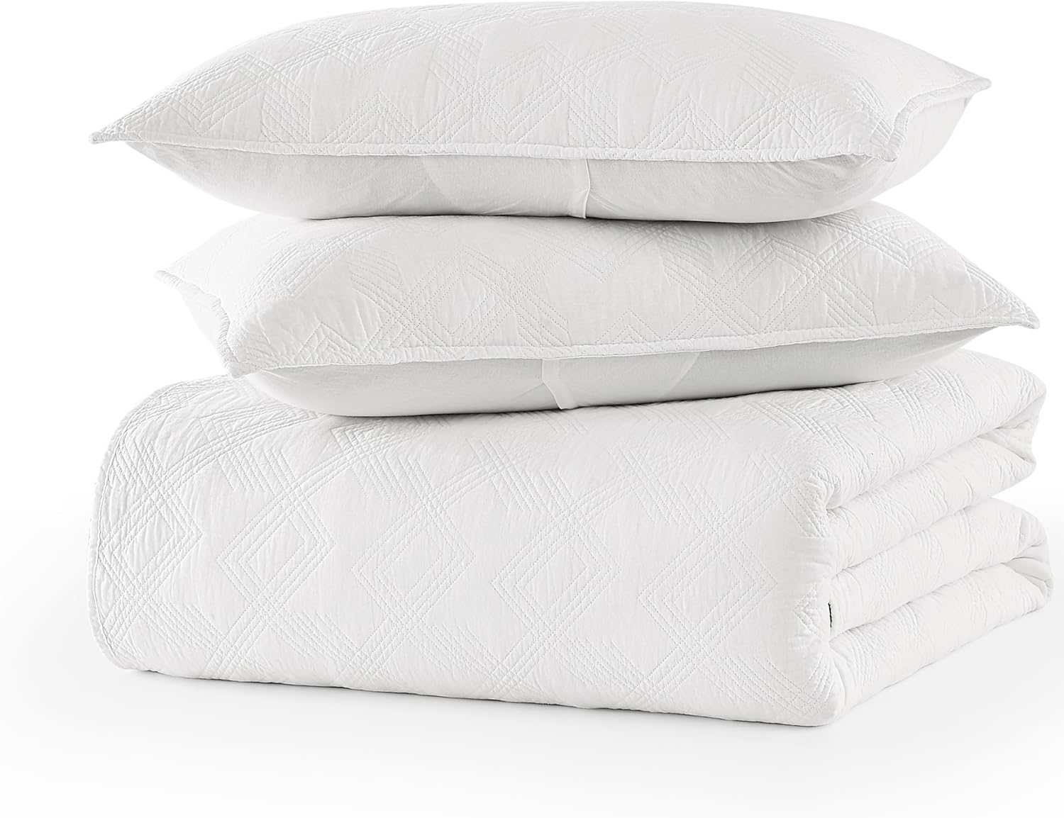 WDCOZY White Cotton Quilt Set Queen Size