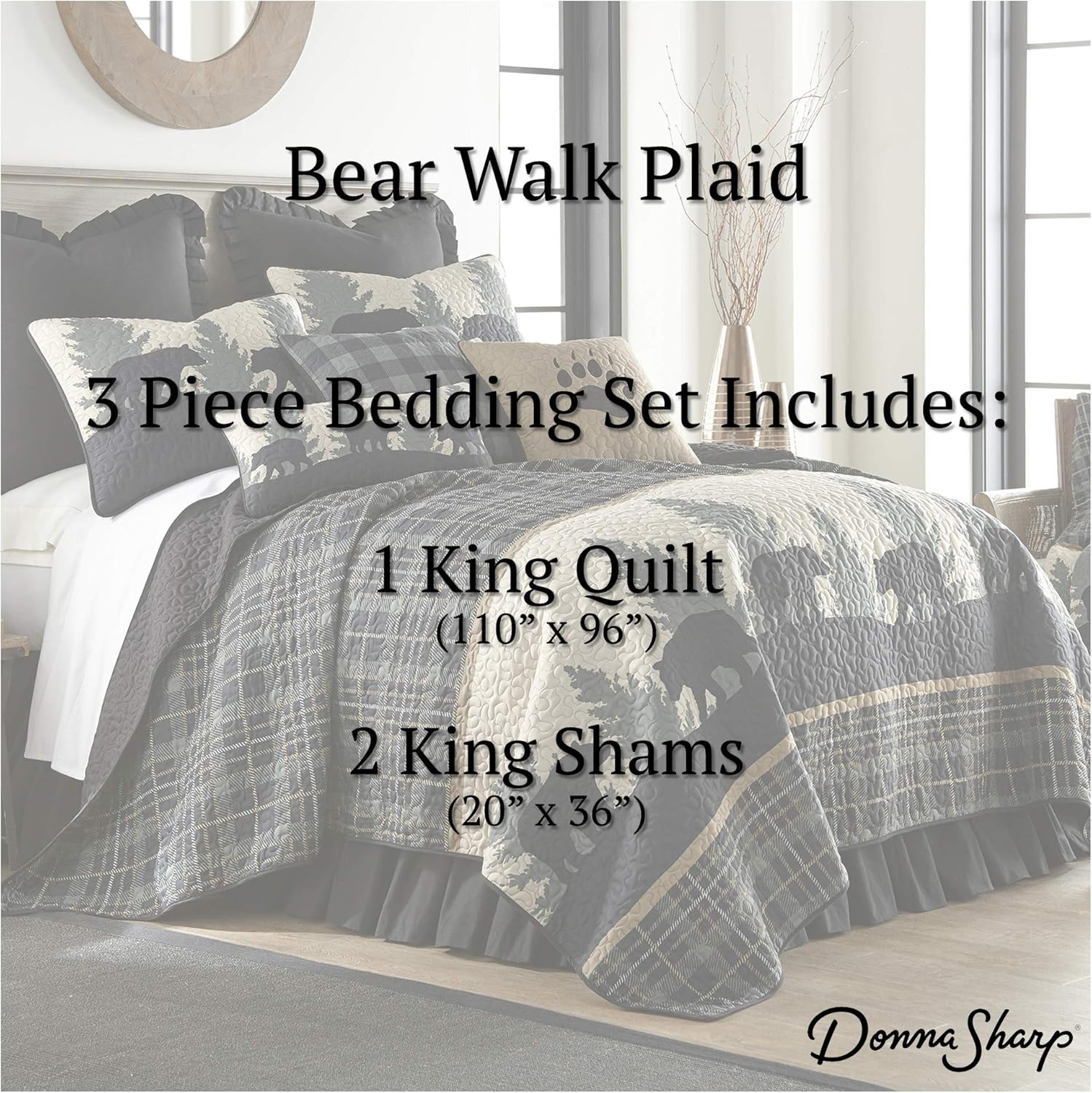 Donna Sharp King Quilt Set - Bear Walk Plaid Lodge 3 Piece