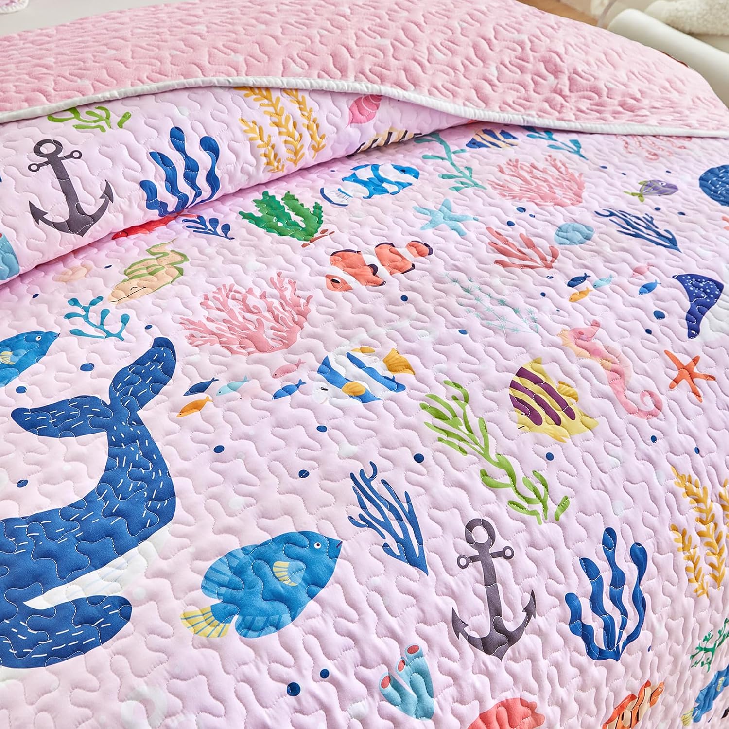 Joyreap 2-Piece Twin Size Cotton Quilt Set with Ocean Design