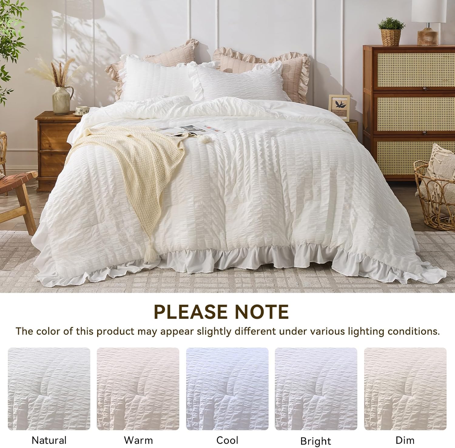 JOLLYVOGUE Queen Comforter Set 3 Pieces Seersucker