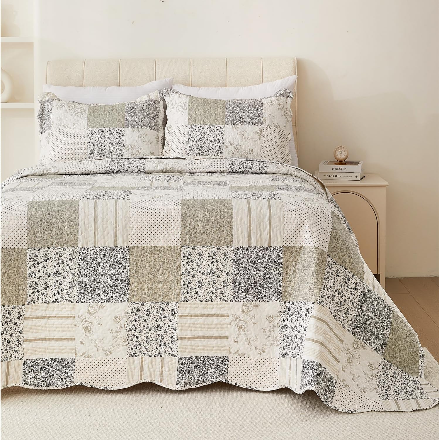 Cmfshape Grey Floral Reversible Quilt Set