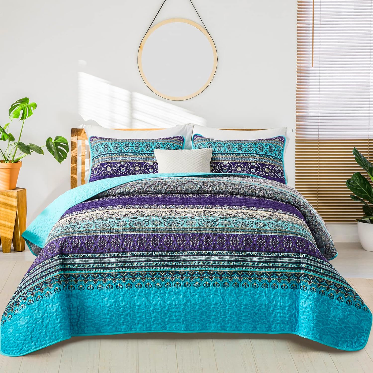 WONGS BEDDING Boho Queen Quilt Set 96x90