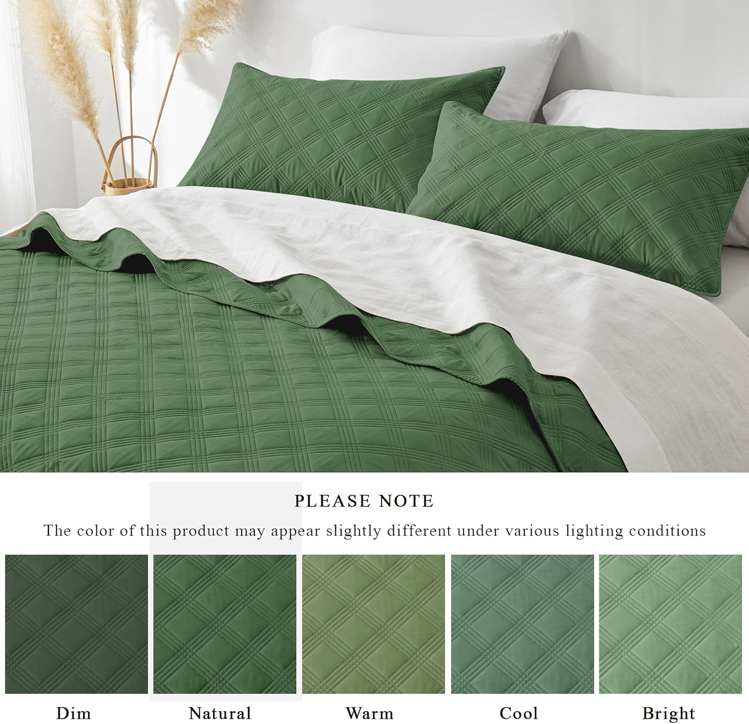Inron King Size Quilt Set Olive Green Microfiber