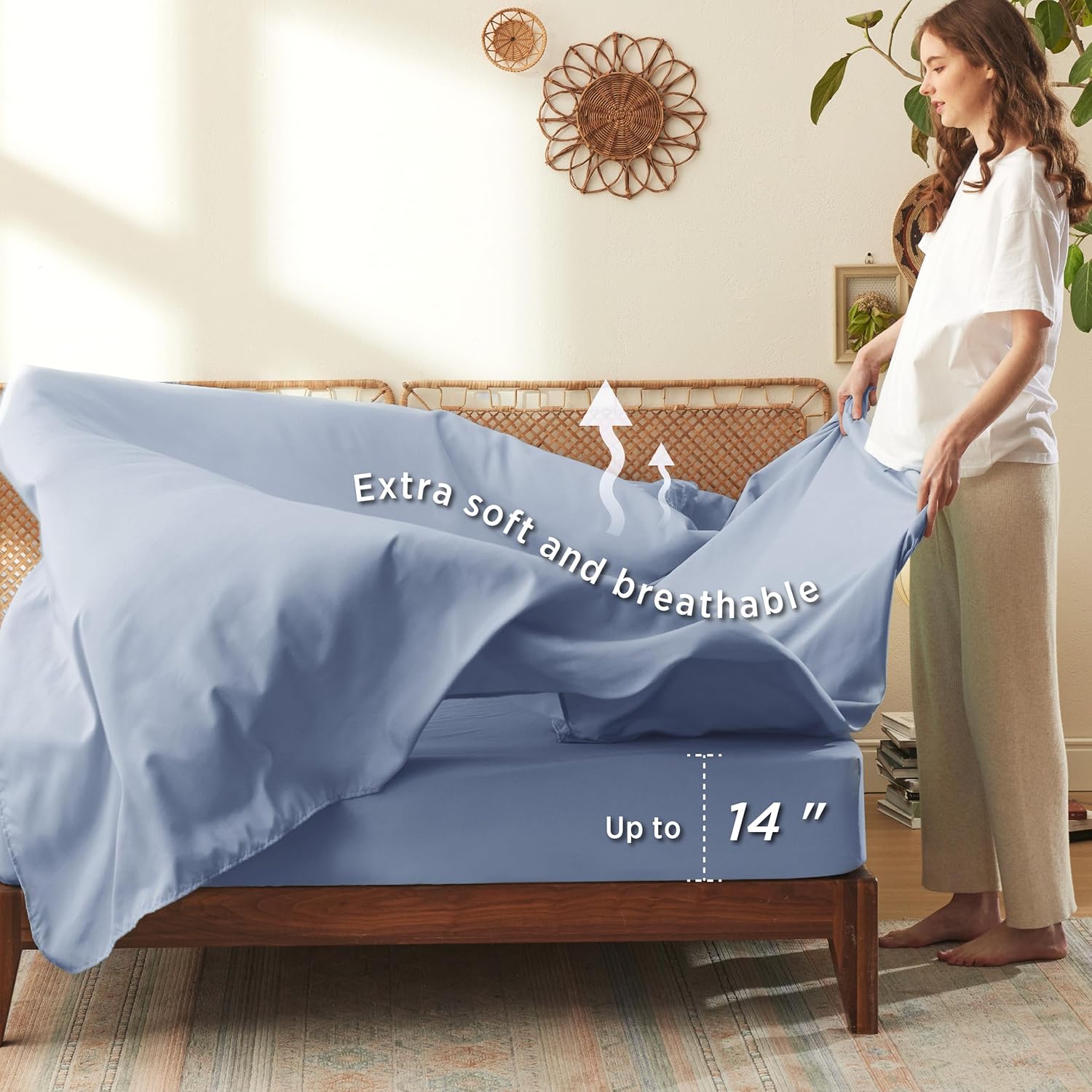 Bedsure Blue Twin XL Comforter Set 5 Piece Floral Bedding