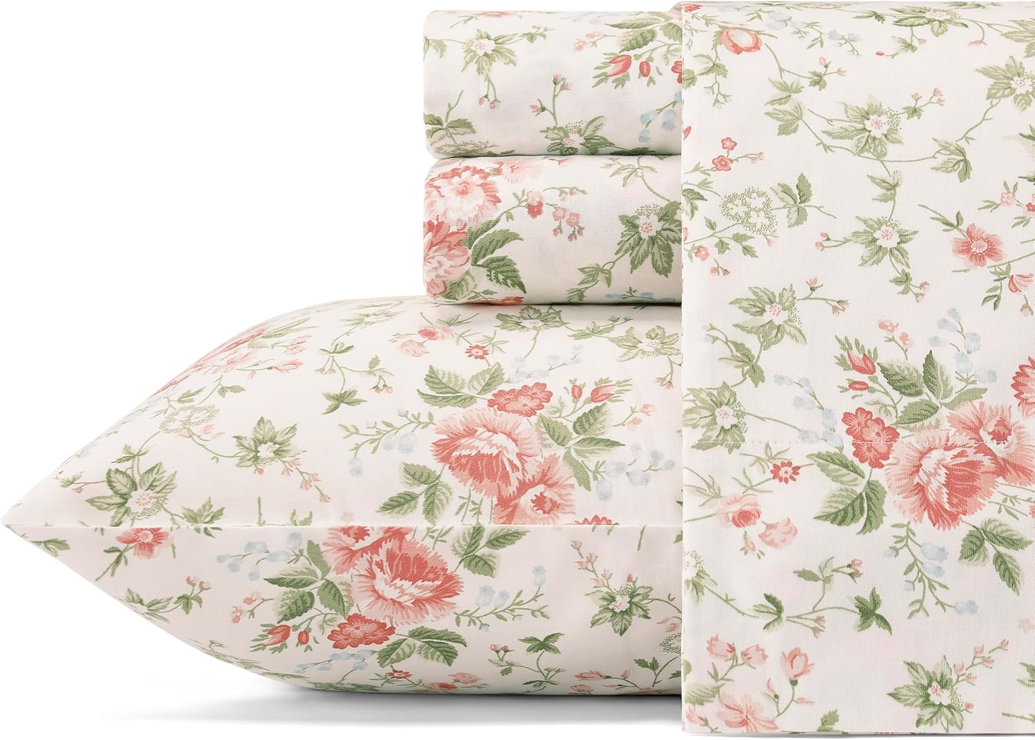 Laura Ashley Queen Bed Sheet Set - Smooth Sateen Cotton with Pillowcases