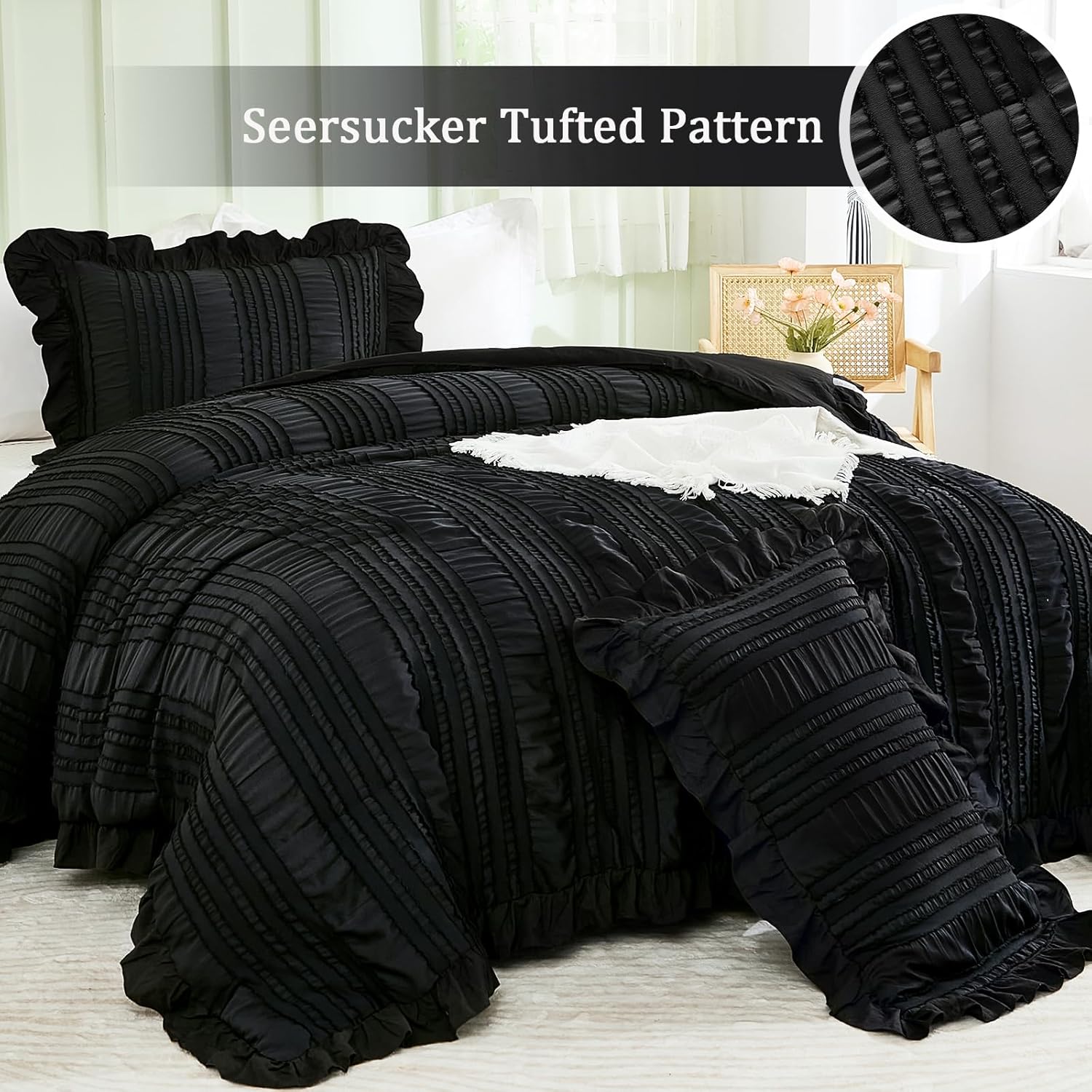 WONGS BEDDING Seersucker Ruffle Comforter Set