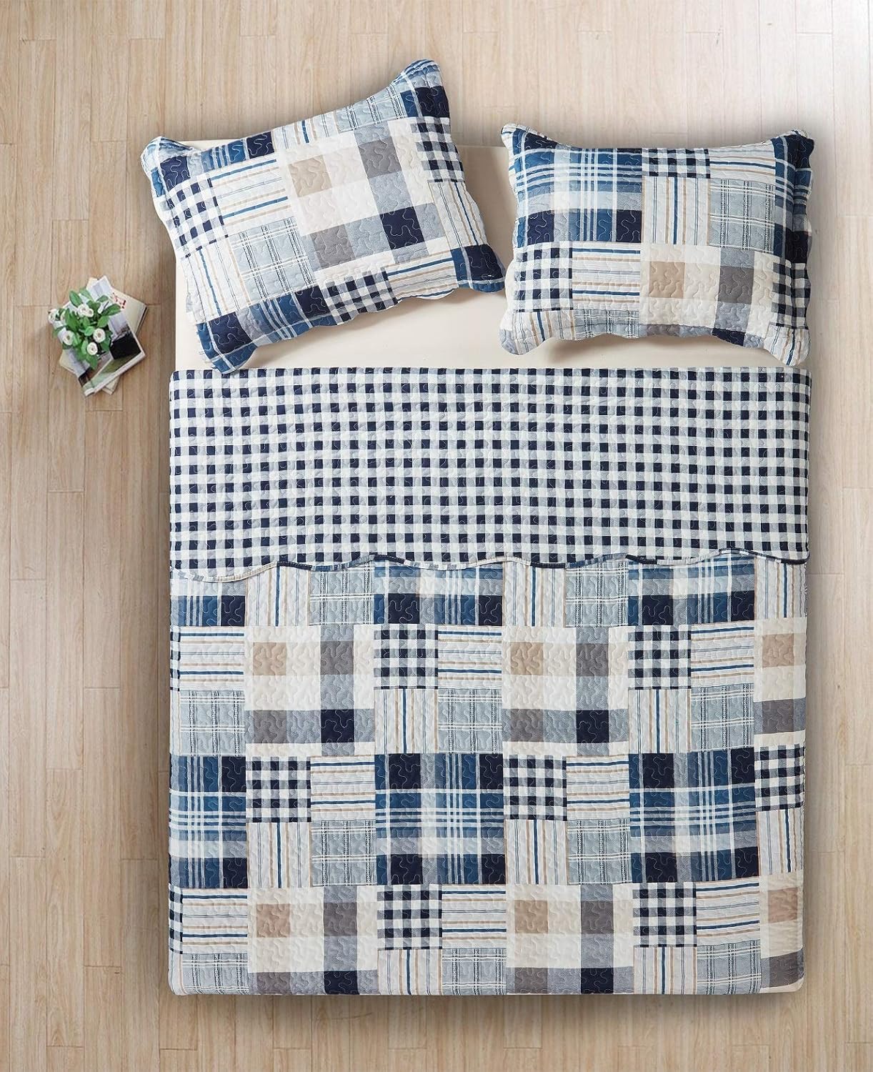 Brilliant Sunshine Plaid Striped Quilt Set - Blue