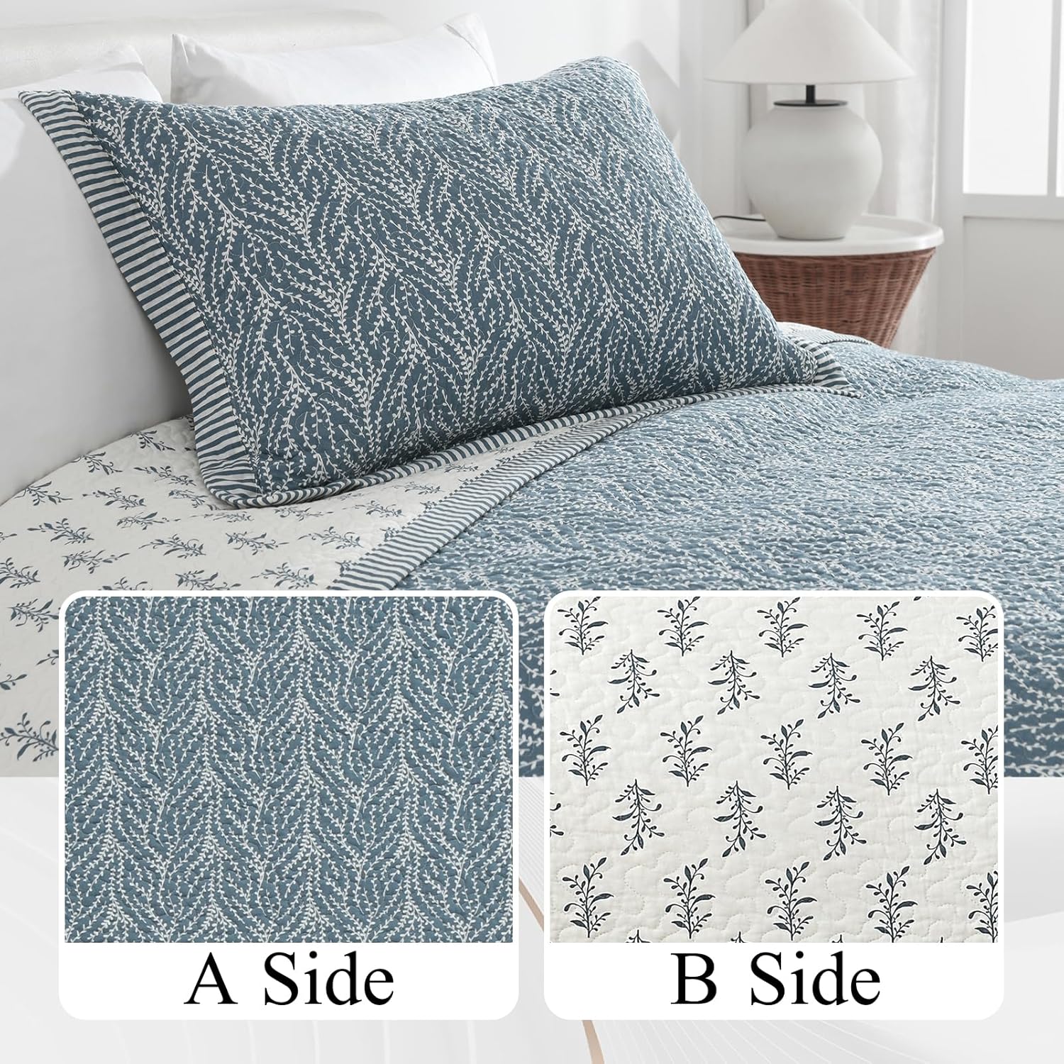 SahSahCasa King Quilt Set with Botanical Pattern
