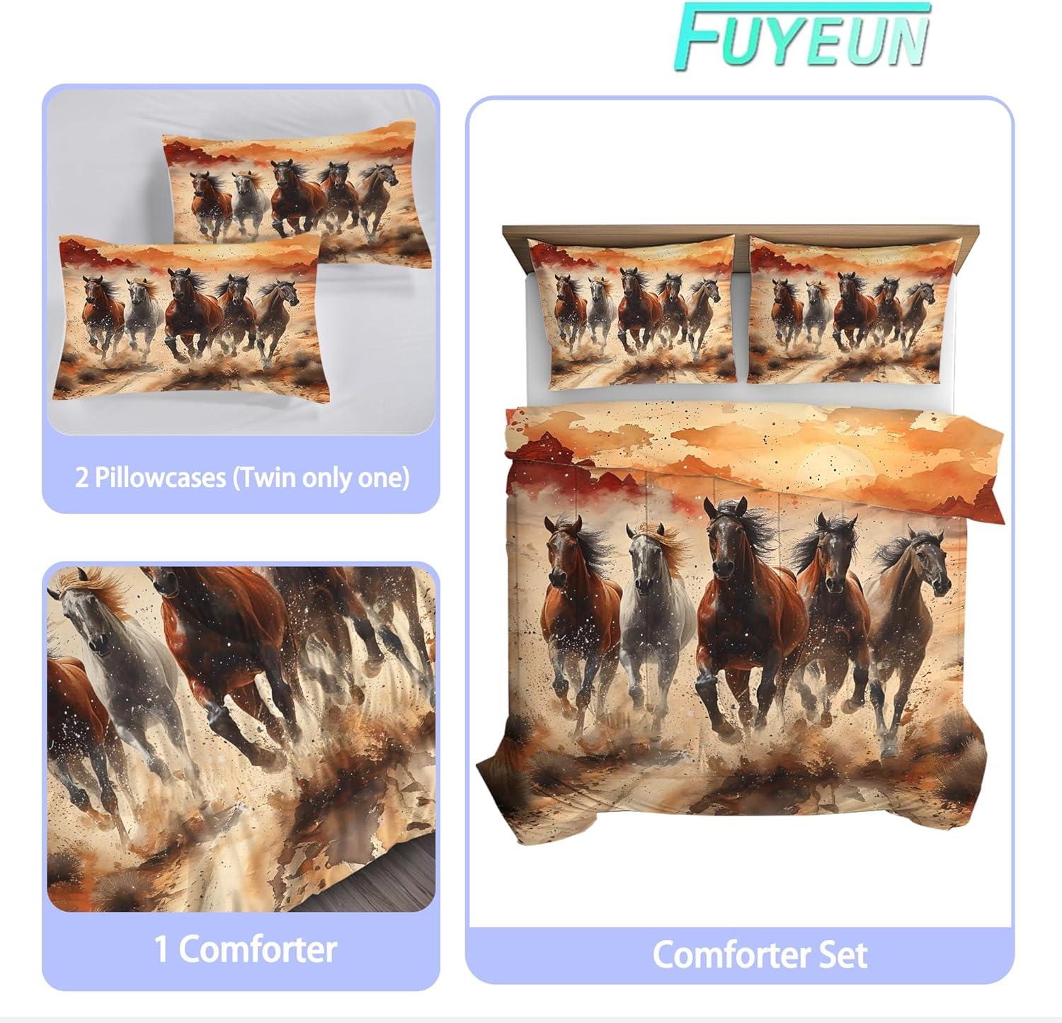Galloping Horse Comforter Set for Kids and Adults