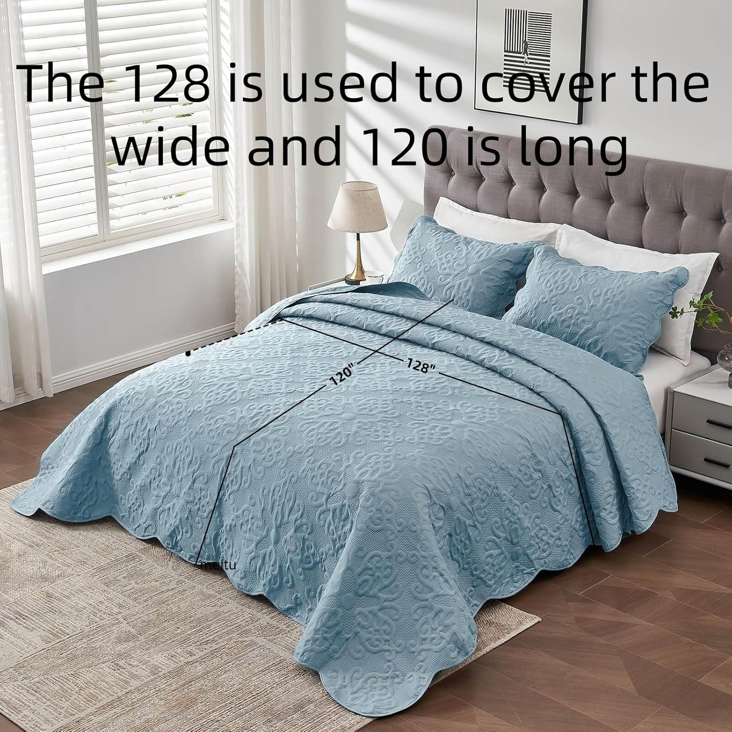 Kingnex Spa Blue Oversized King Quilt Set