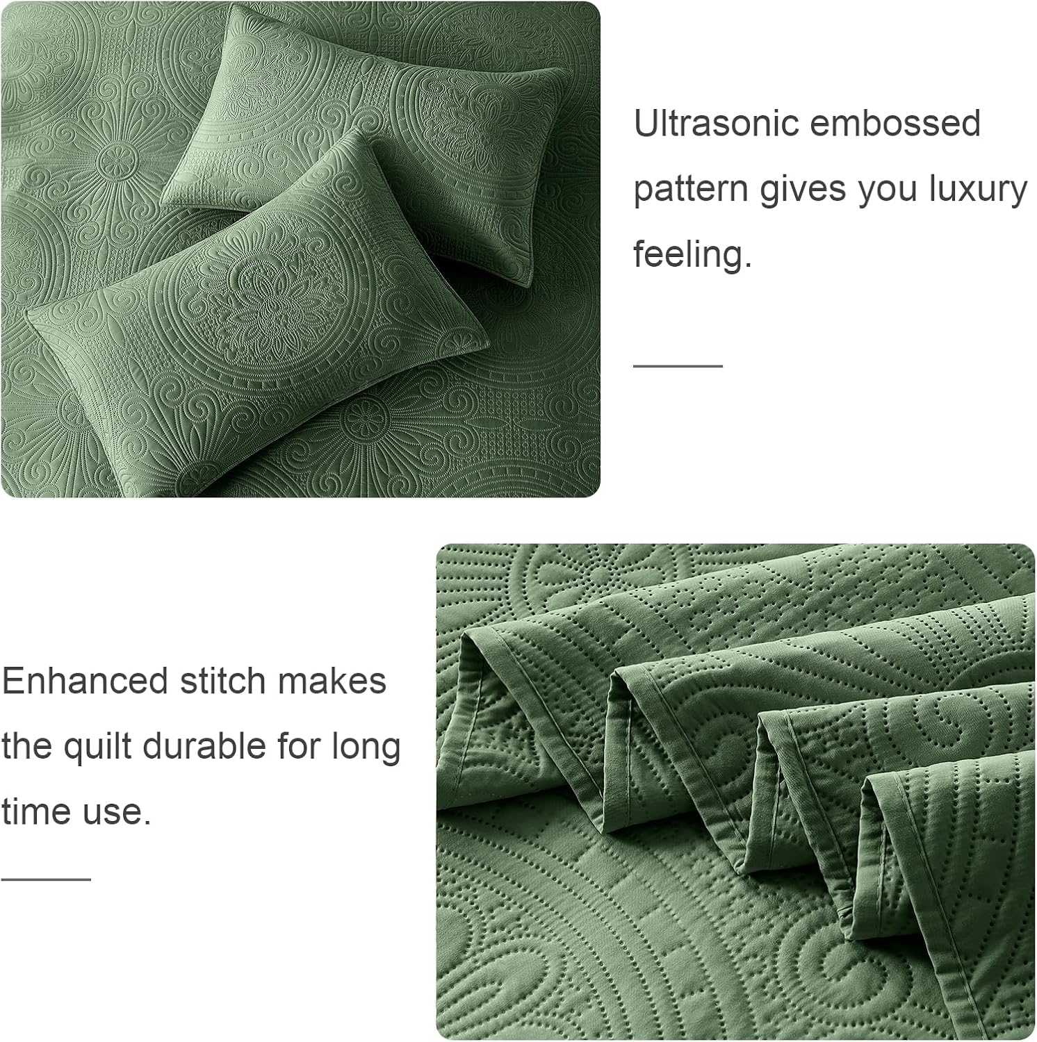 WURUIBO KingCal King Quilt Set Olive Green