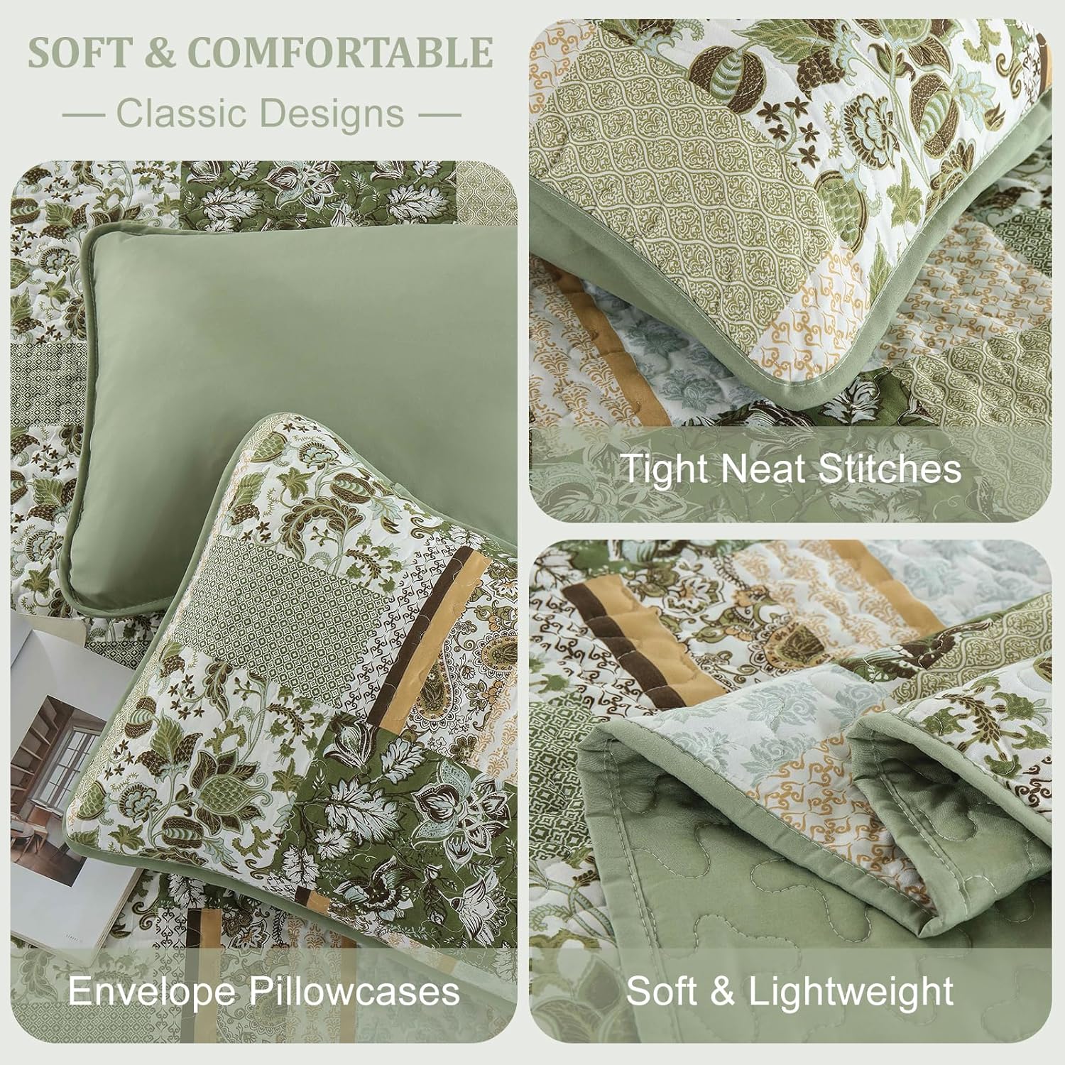 WONGS BEDDING 3-Piece Queen Quilt Set Green Plaid