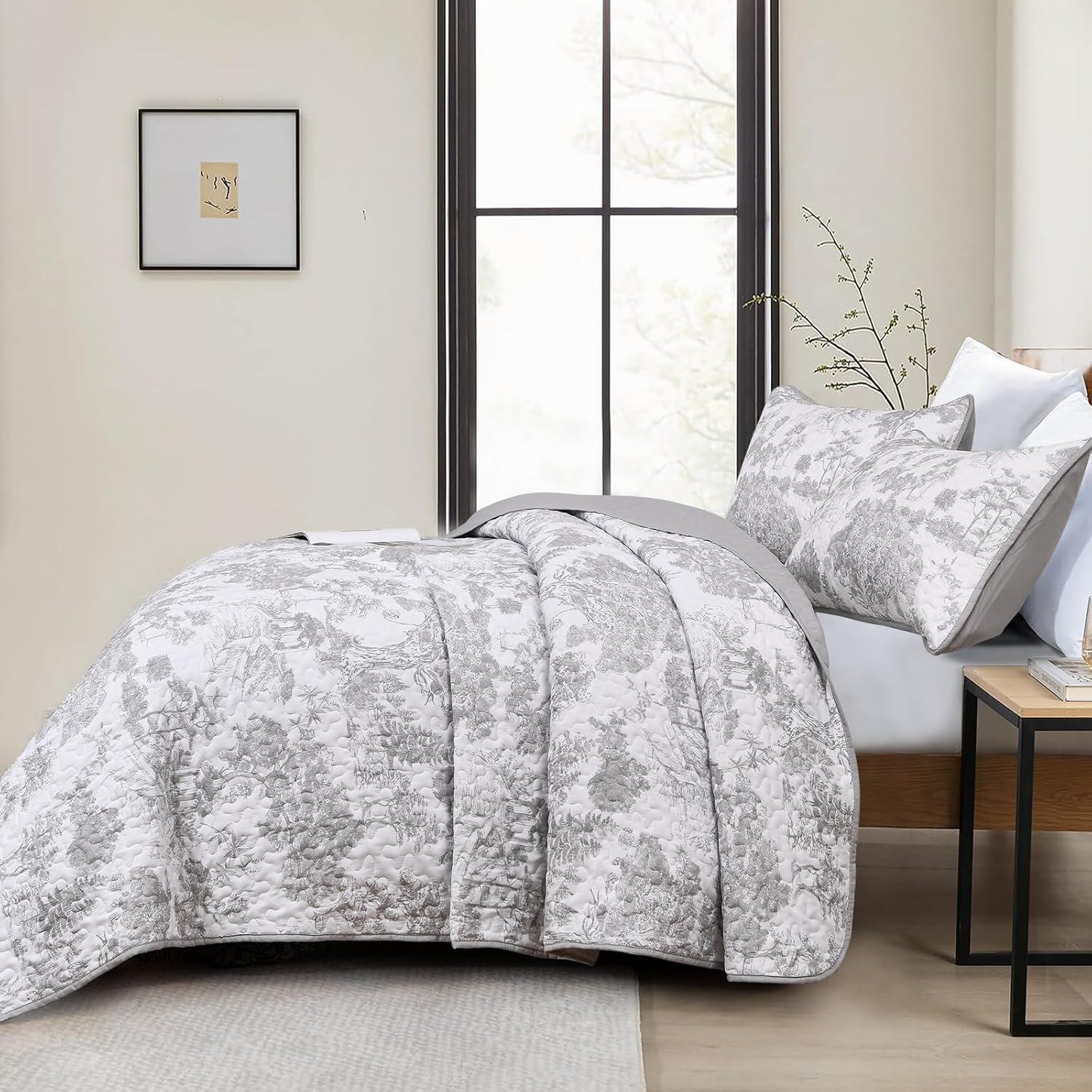 WONGS BEDDING Grey Quilt Set King Size 3-Piece