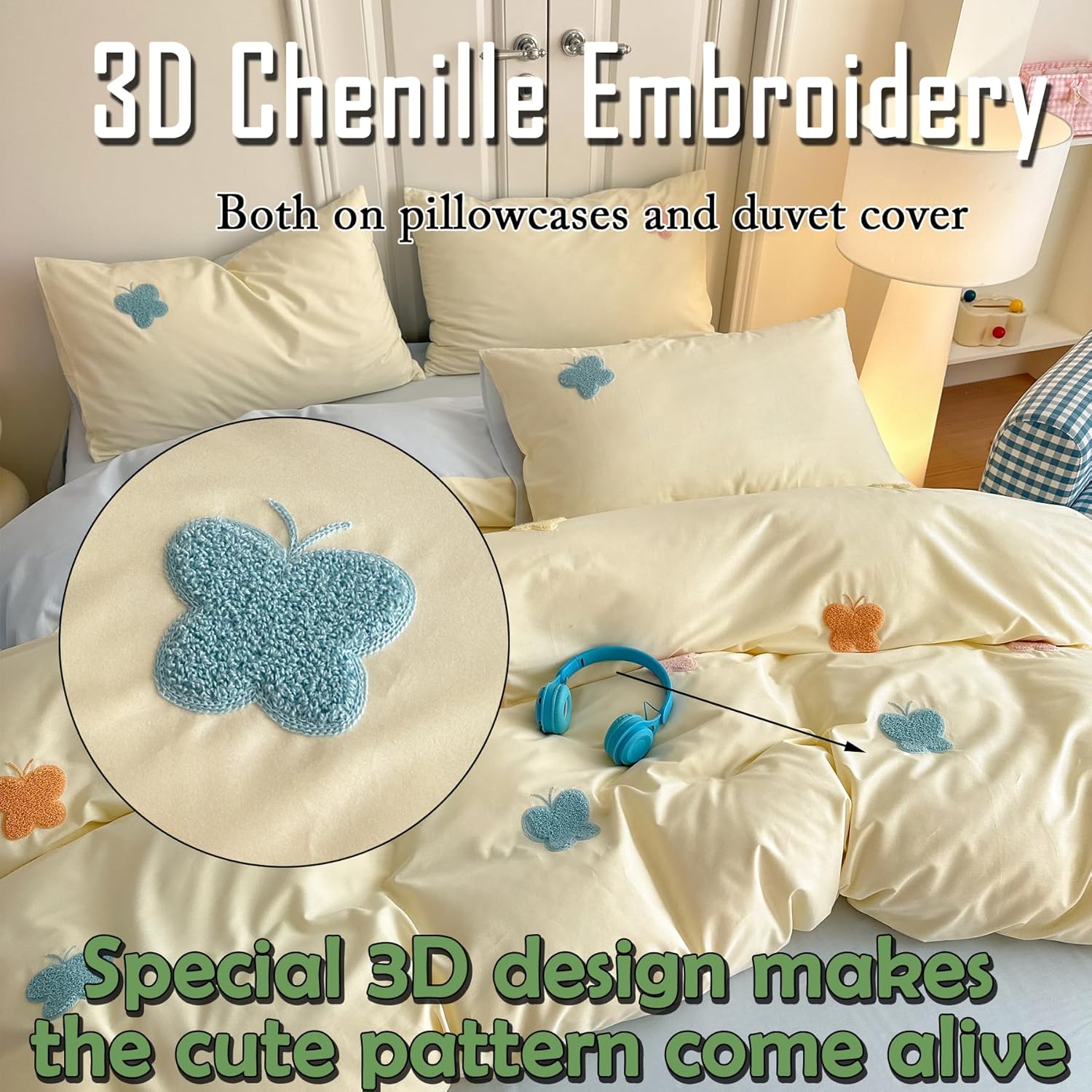 MorroMorn Fluffy Chenille Duvet Cover Set Queen Size