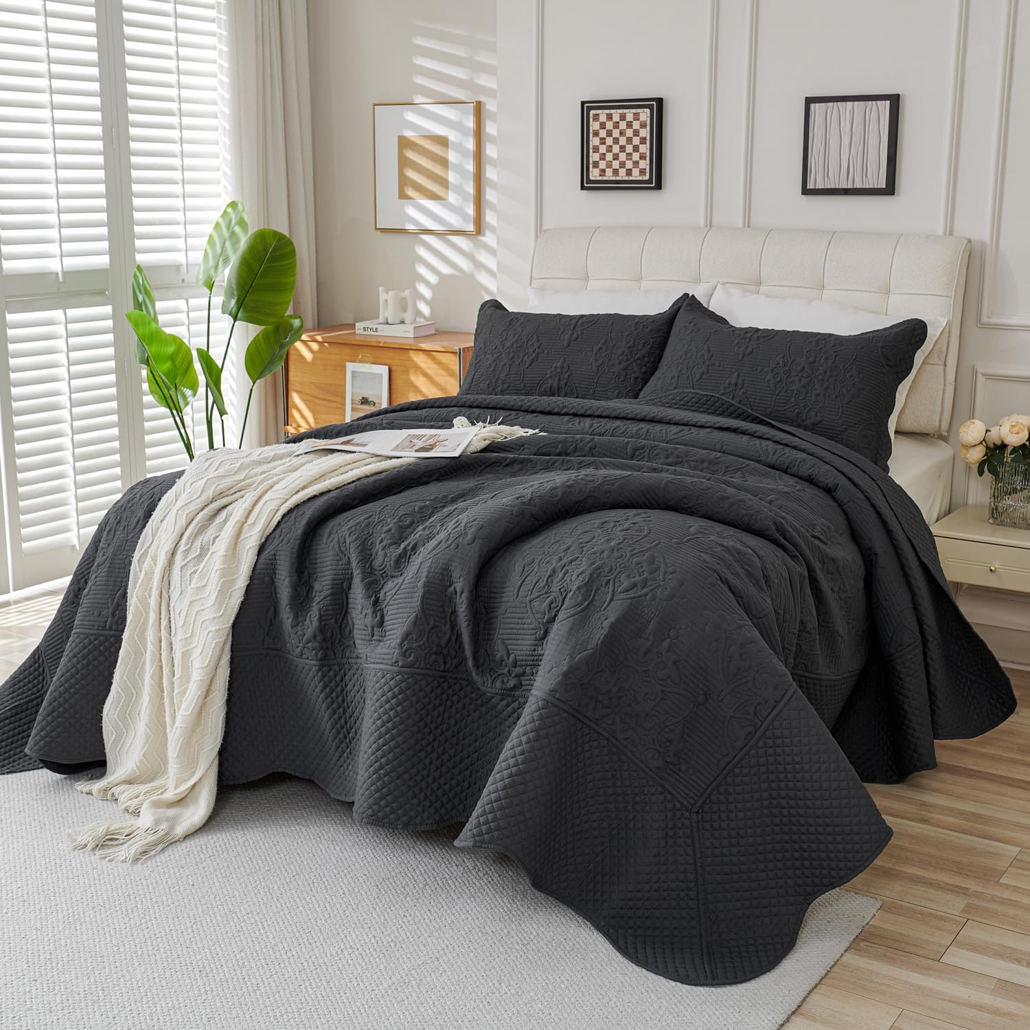 EVENHUG Quilt Set King Size Dark Grey 120x120