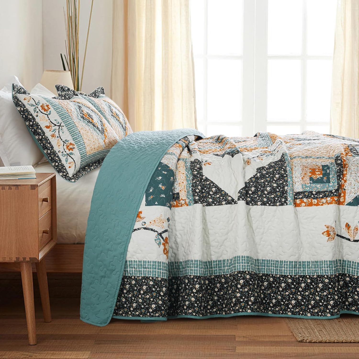 BEDIFANY Floral Oversized King Quilt Set 3 Piece