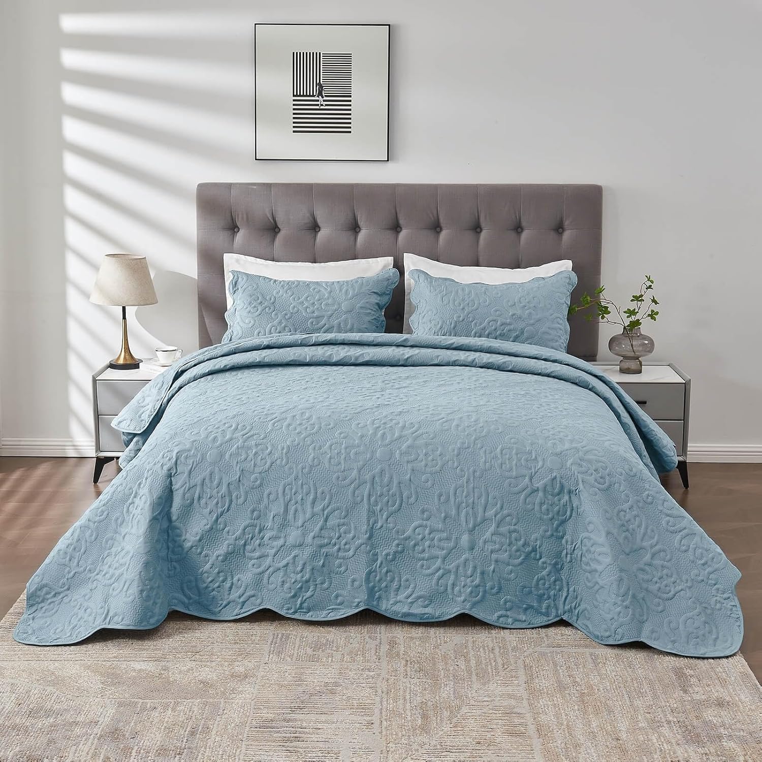 Kingnex Spa Blue Oversized King Quilt Set